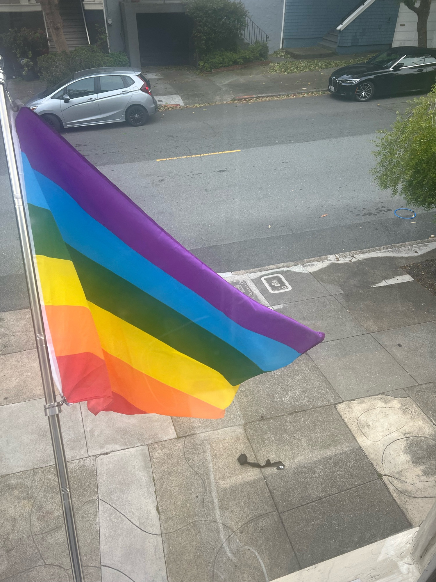 Pride flag flying upside down