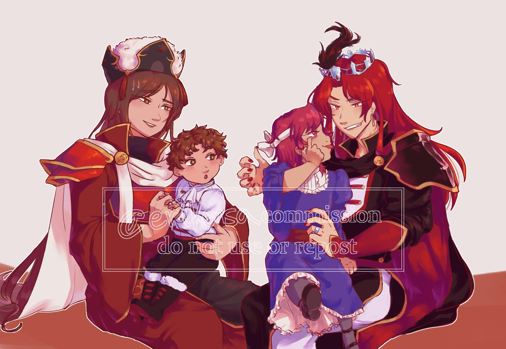 Julius and Altena from Fire Emblem: Genealogy of the Holy War draped in Scion alts, with their OC children Verus & Alfiona. 