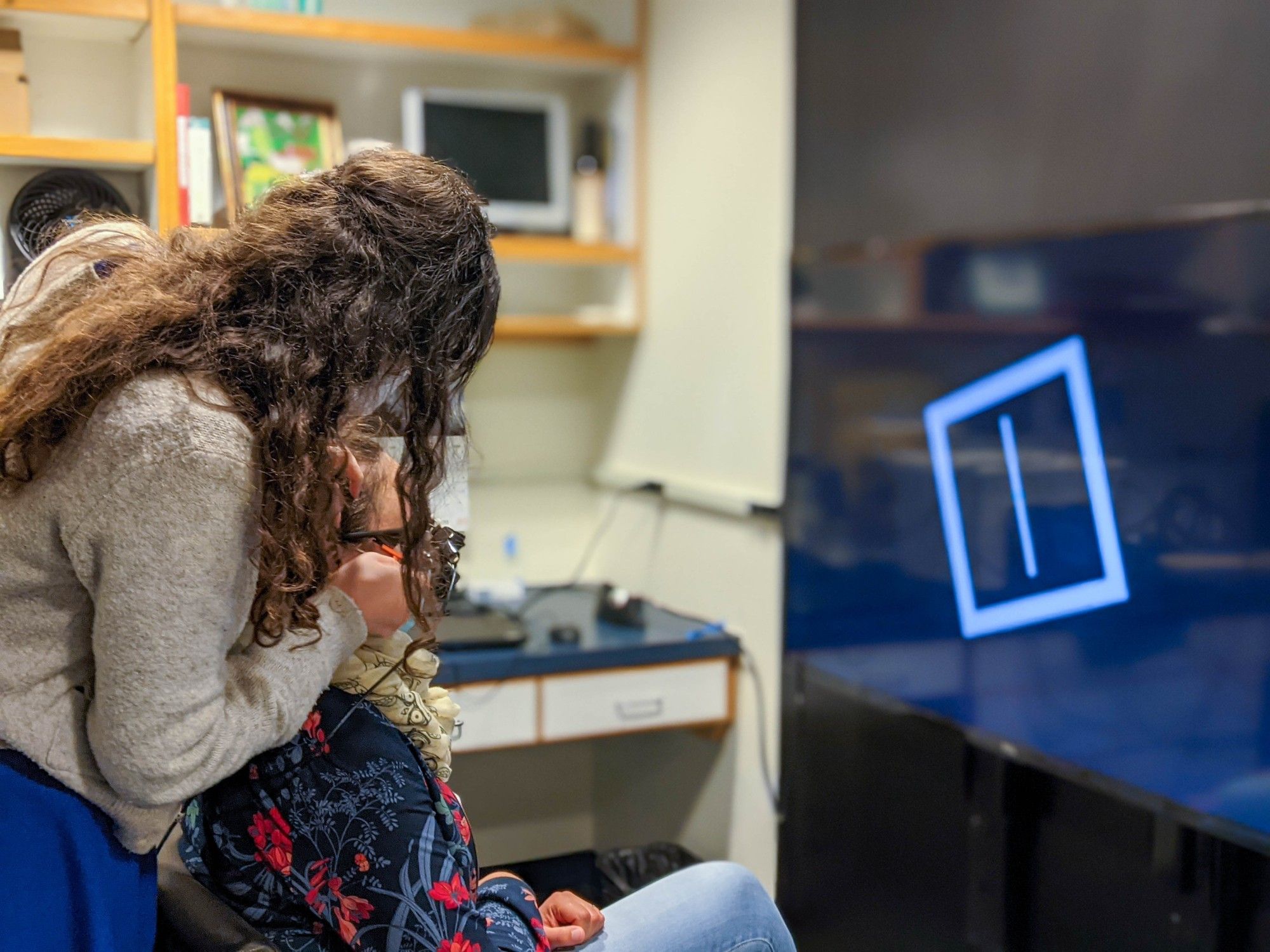 Kate Agathos testing a participant on the rod and frame test