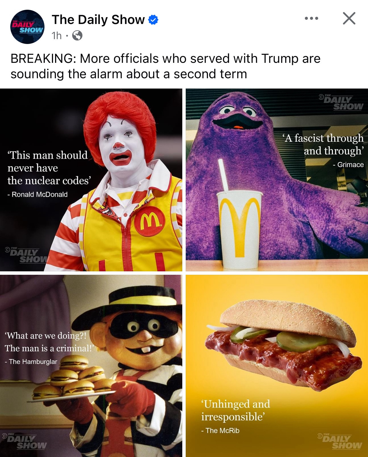 McDonald’s characters, including the infamous Hamburgerlar, questioning Trump’s character. 