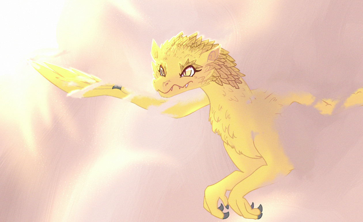 Grith, a young Southern dragon, emerges from the mists.