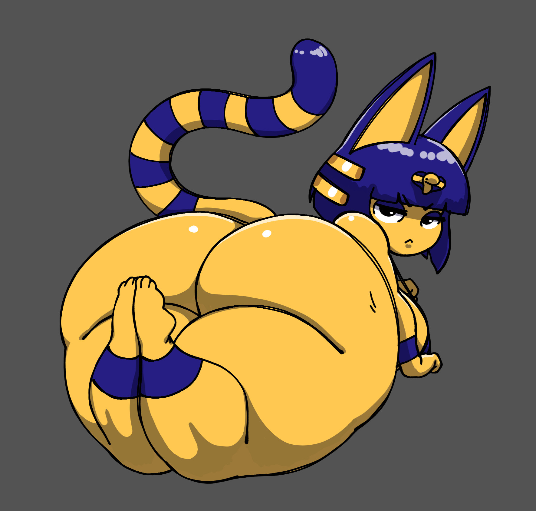 Ankha from animal crossing with a huge ass, laying on her stomach and looking back at the viewer.