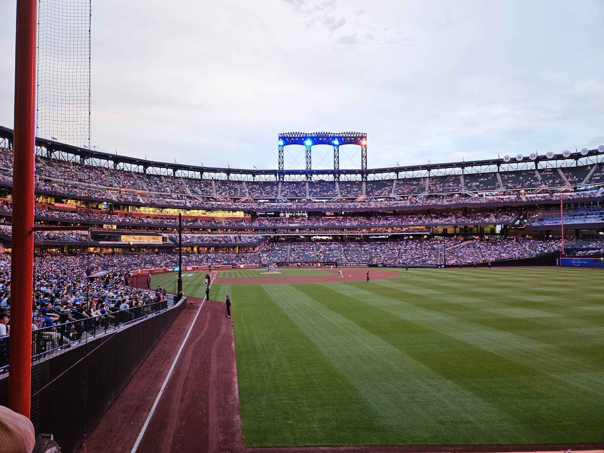 A view from the right field seats at Citi Field on July 12, 2024. The foul pole is on the left side of the image.