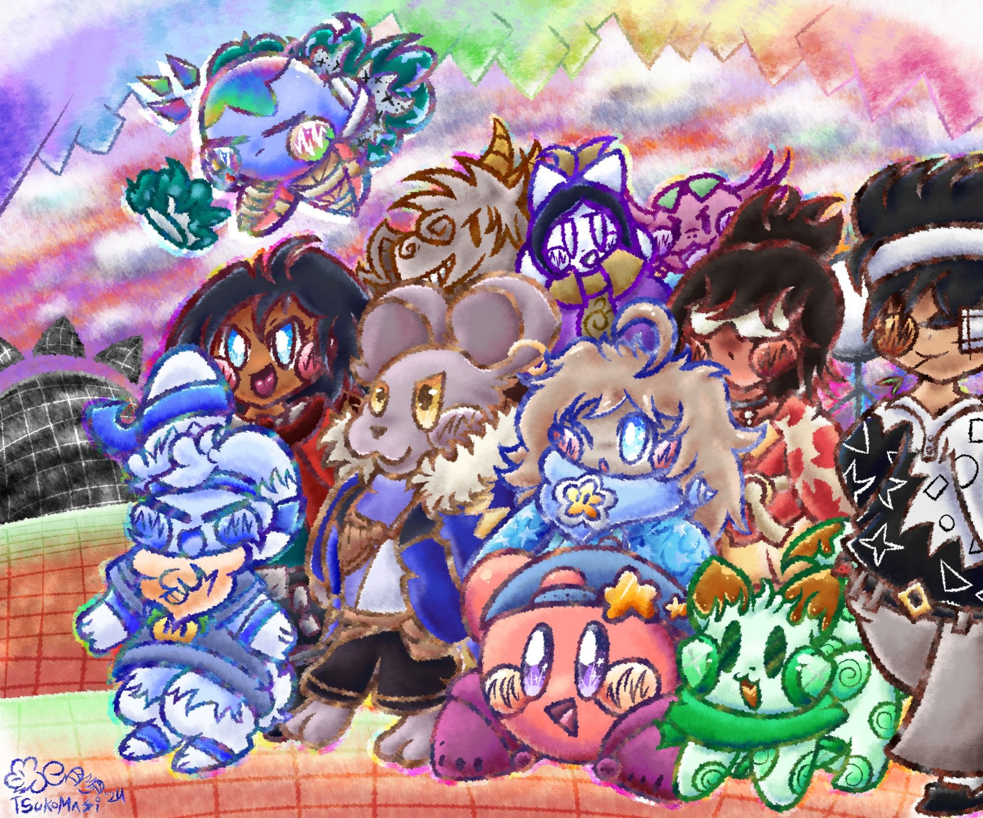 An homage to the Super Smash Bros. Melee key art, featuring many of my and my friends' OCs. OCs belong to me and: Aeterborne, KirbWithCrocs, nopenopenope165, NuclearSnoek, souldatabase (Kuiroko), Knuxflare, AitherV.