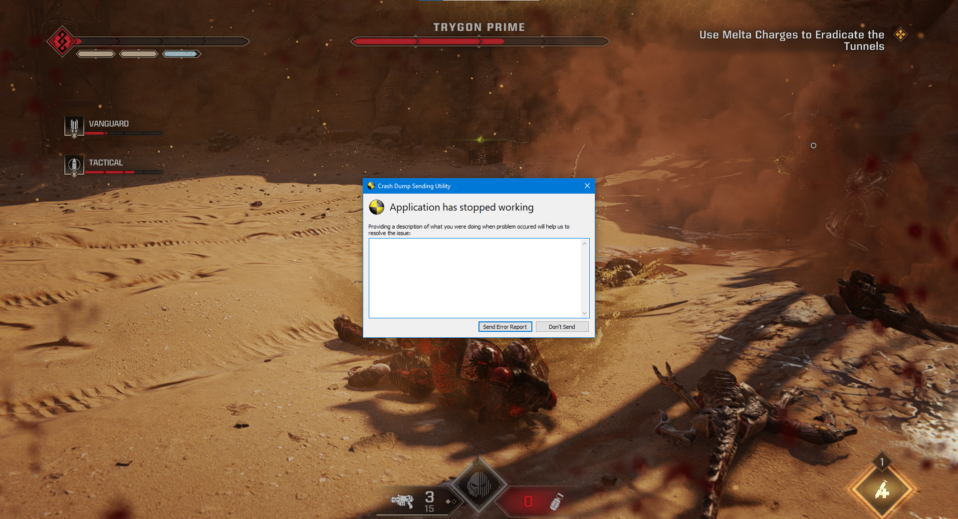 Game crashed during the Trygon fight