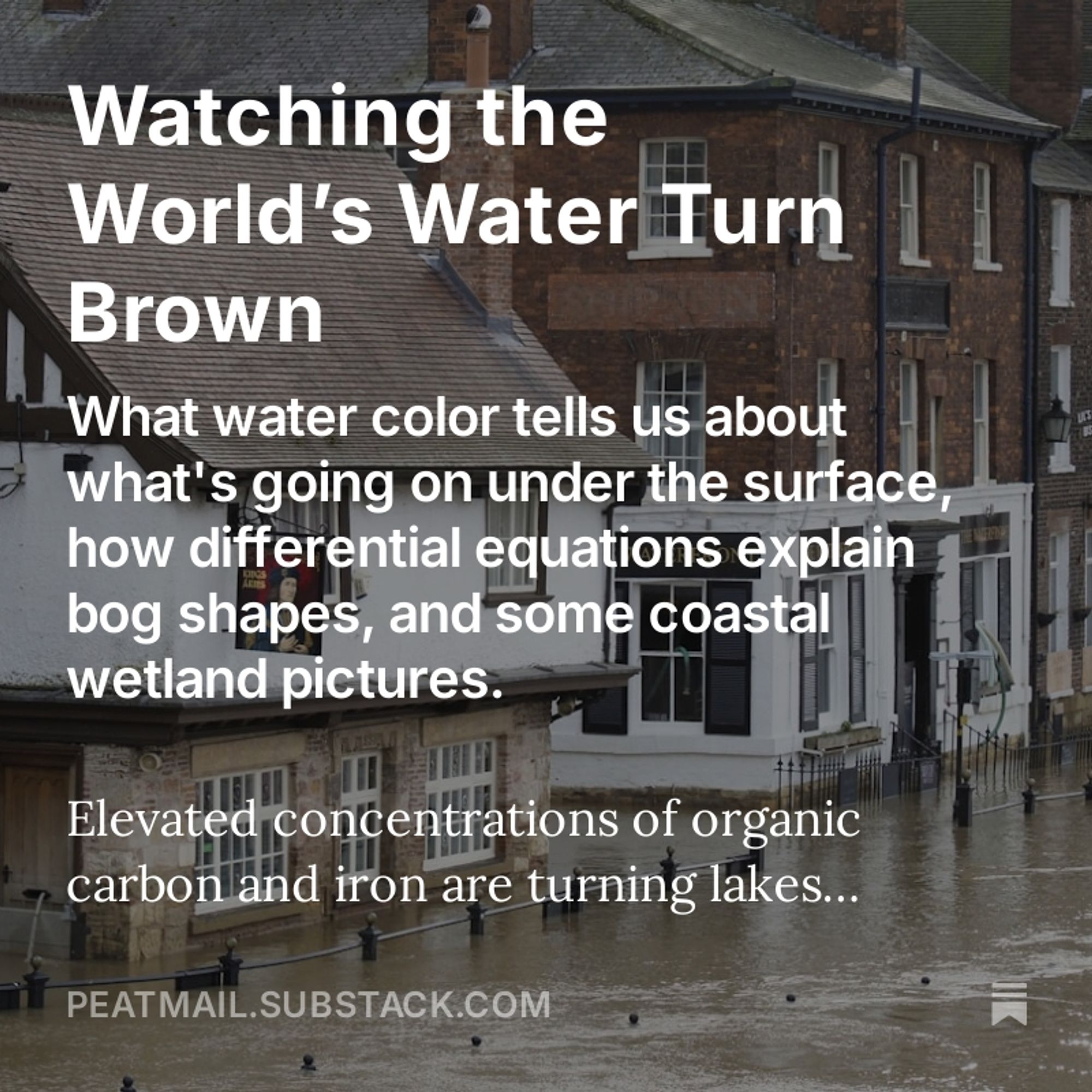 Text overlain on photo of brown flood water