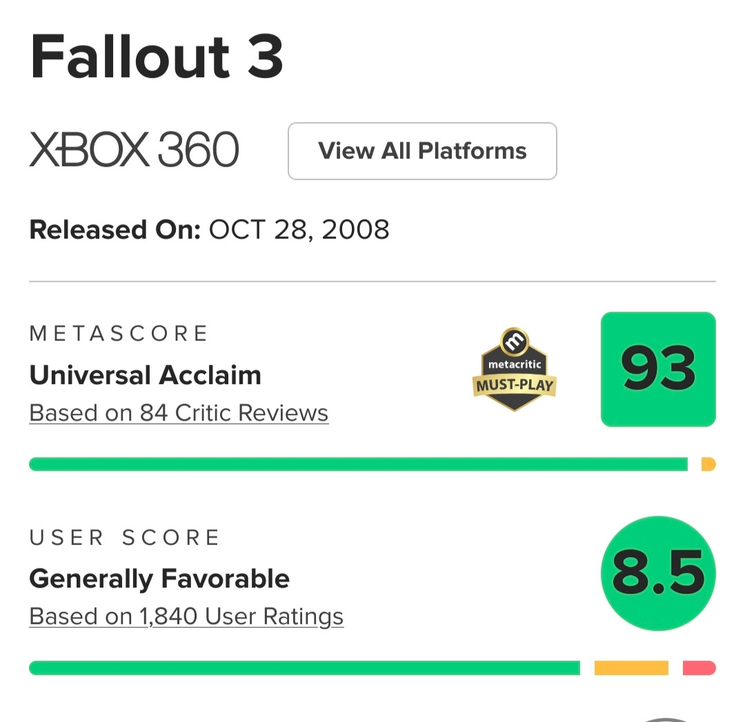 fallout 3 metacritic ratings

93 critic score
8.5 user score