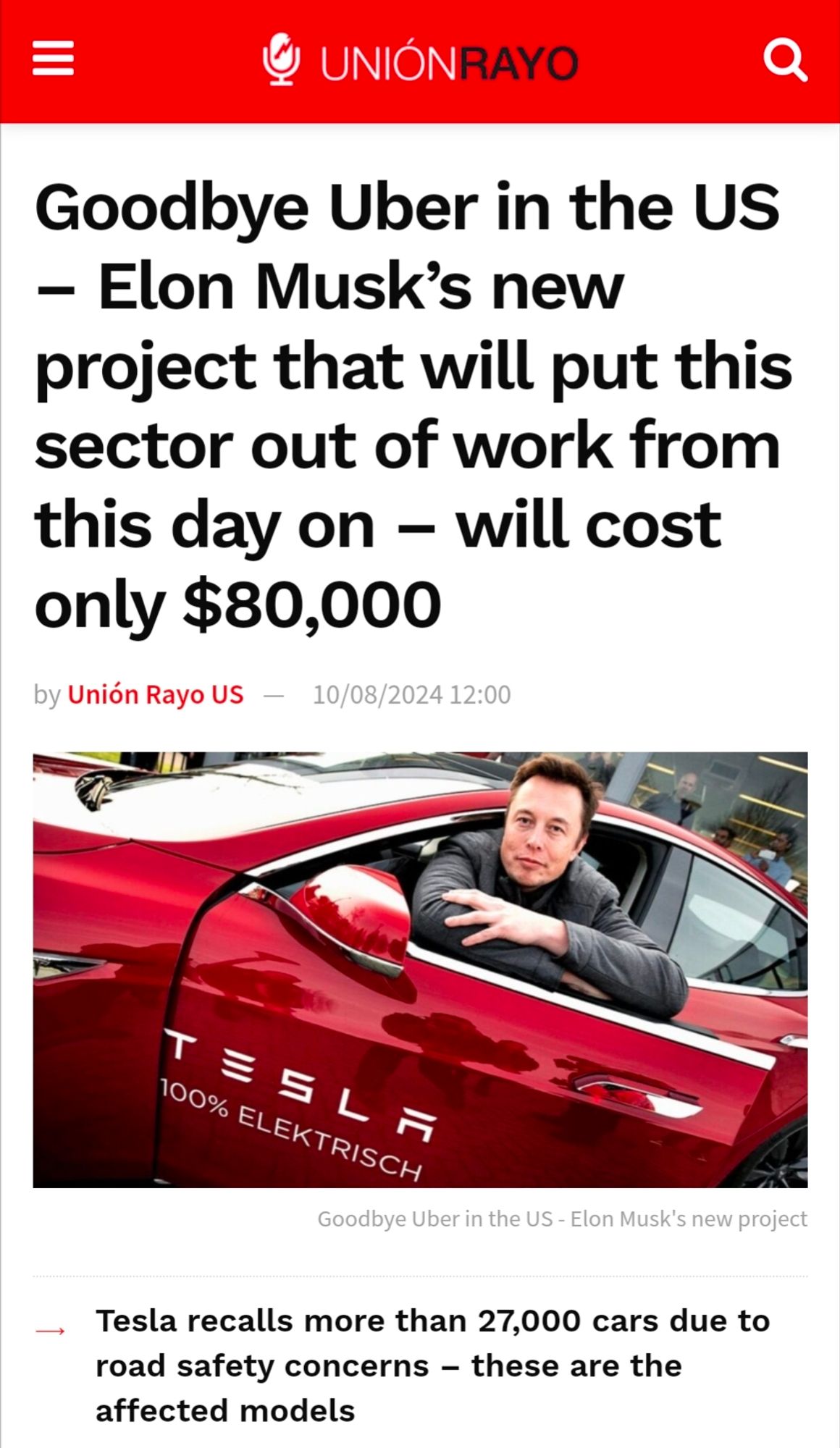 Goodbye Uber in the US – Elon Musk’s new project that will put this sector out of work from this day on – will cost only $80,000

- Tesla recalls more than 27,000 cars due to road safety concerns – these are the affected models