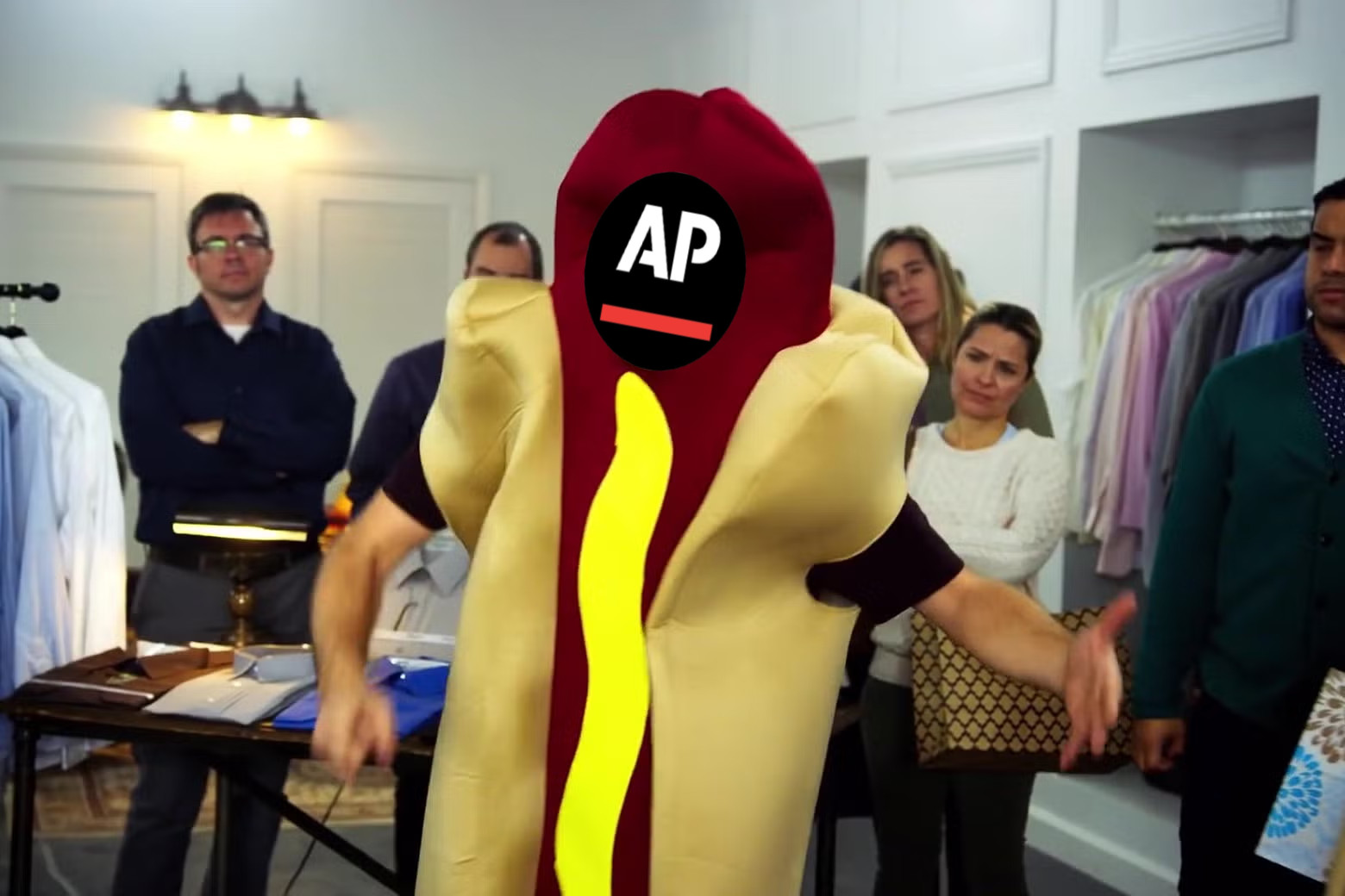 "we're all looking for the guy who did this" meme, only instead of face it's AP logo.
