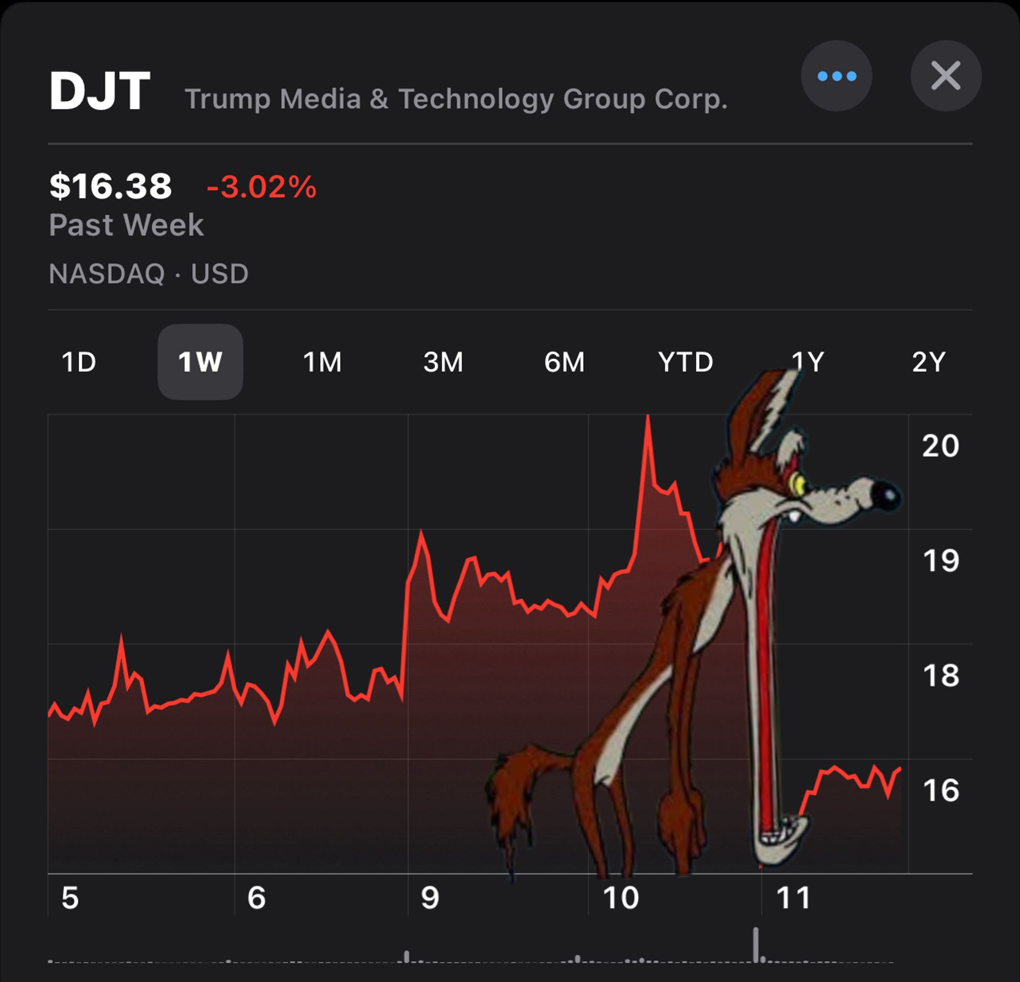 DJT stock price drop, only it's Wile E Coyote jaw drop