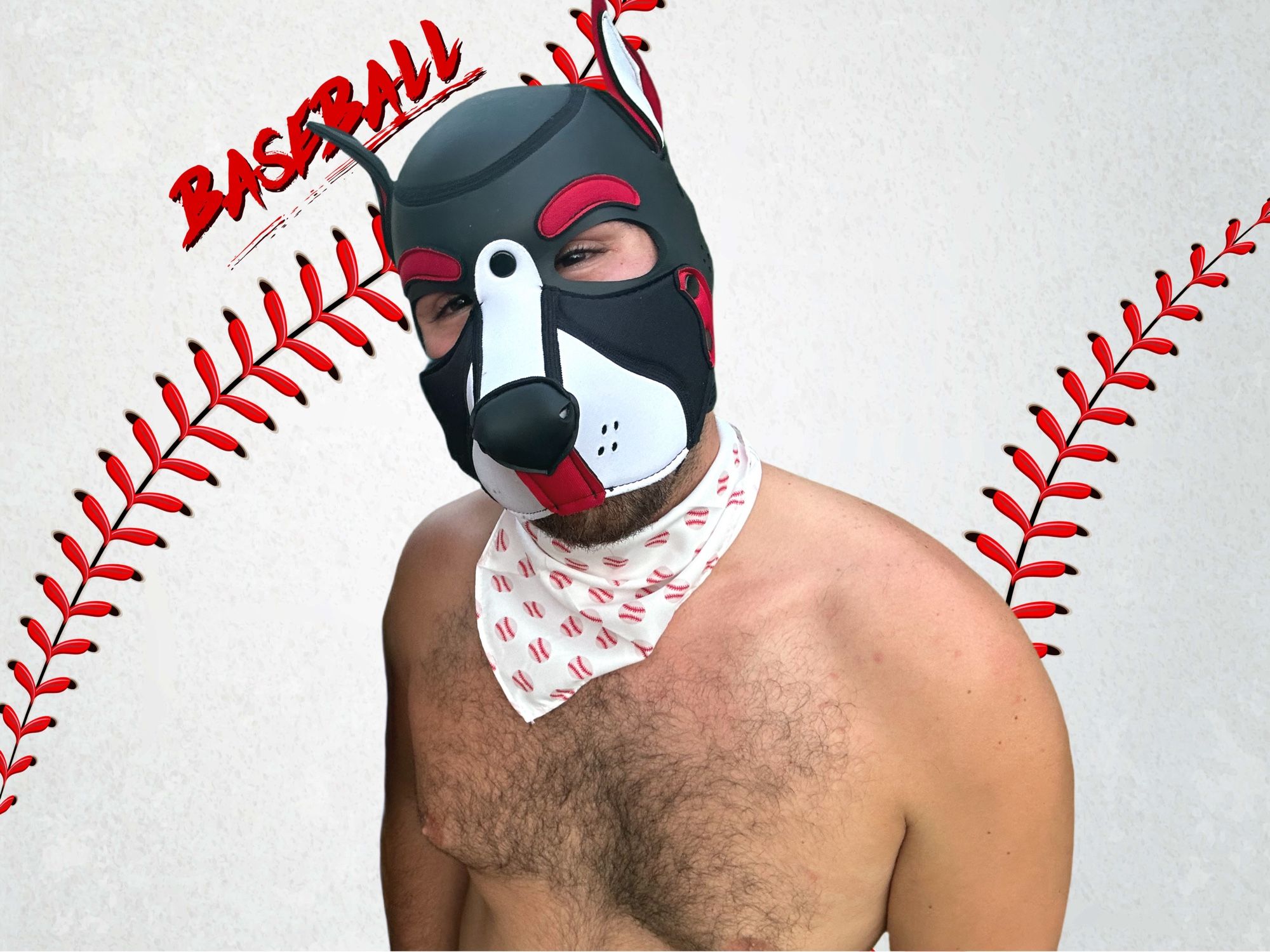 Sport shirtless wearing baseball hankies and hood!