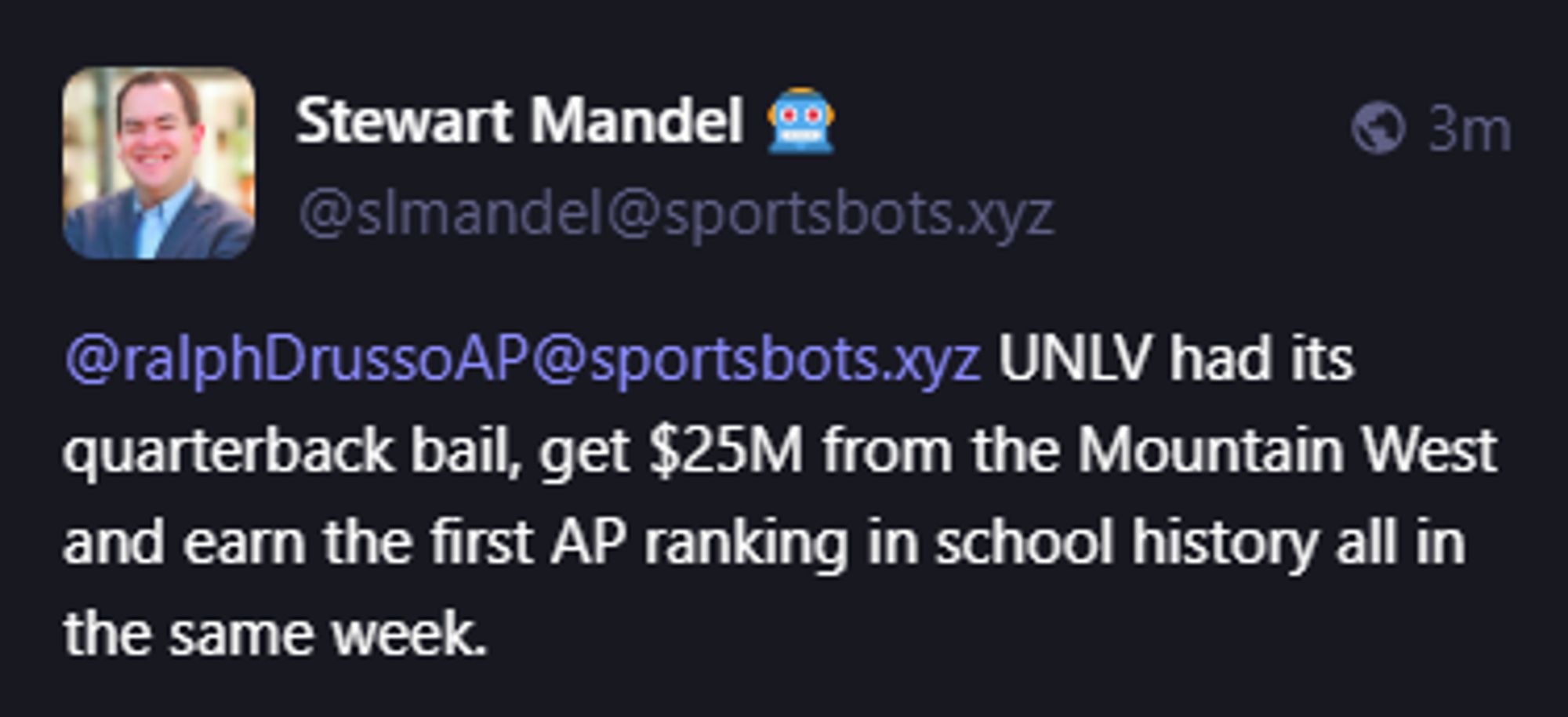  UNLV had its quarterback bail, get $25M from the Mountain West and earn the first AP ranking in school history all in the same week.