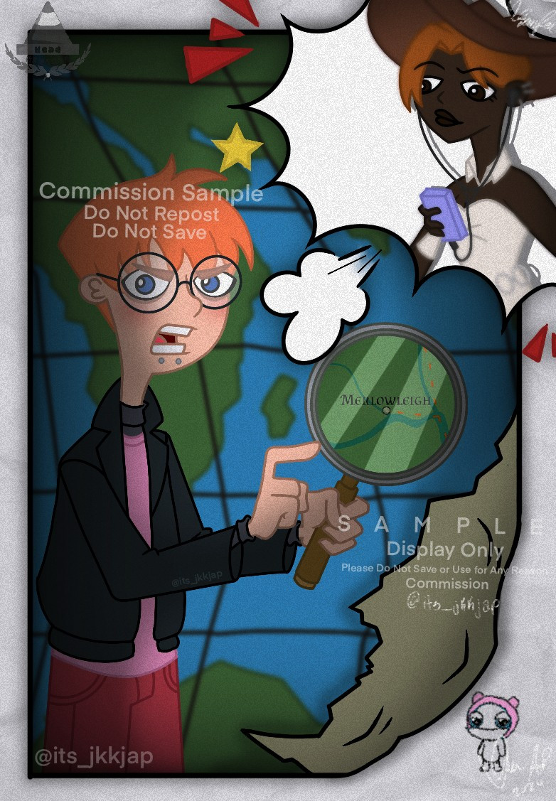 Cartoon Commission Mockup - Phineas and Ferb Oc point at the map. Do you see it? Meep