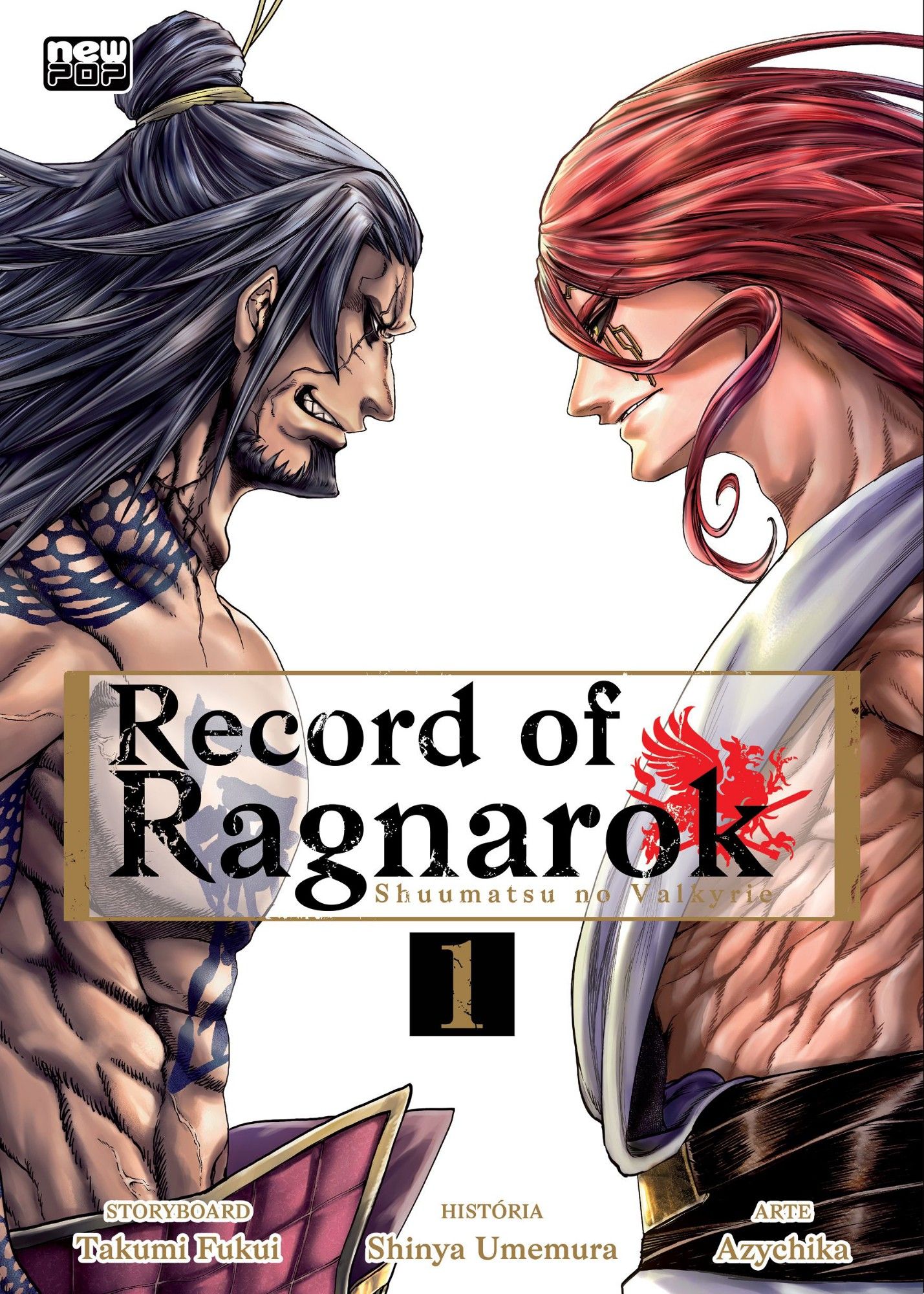 Capa do volume 1 do mangá Record of Ragnarok. Lu Bu na esquerda e Thor na direita