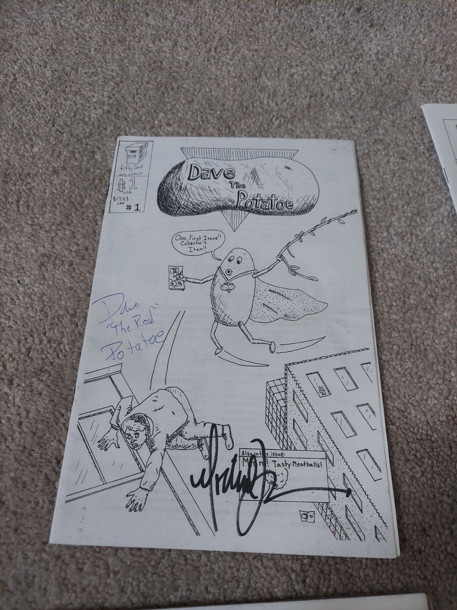 A comic called dave the potatoe signed by "dave the real potatoe"