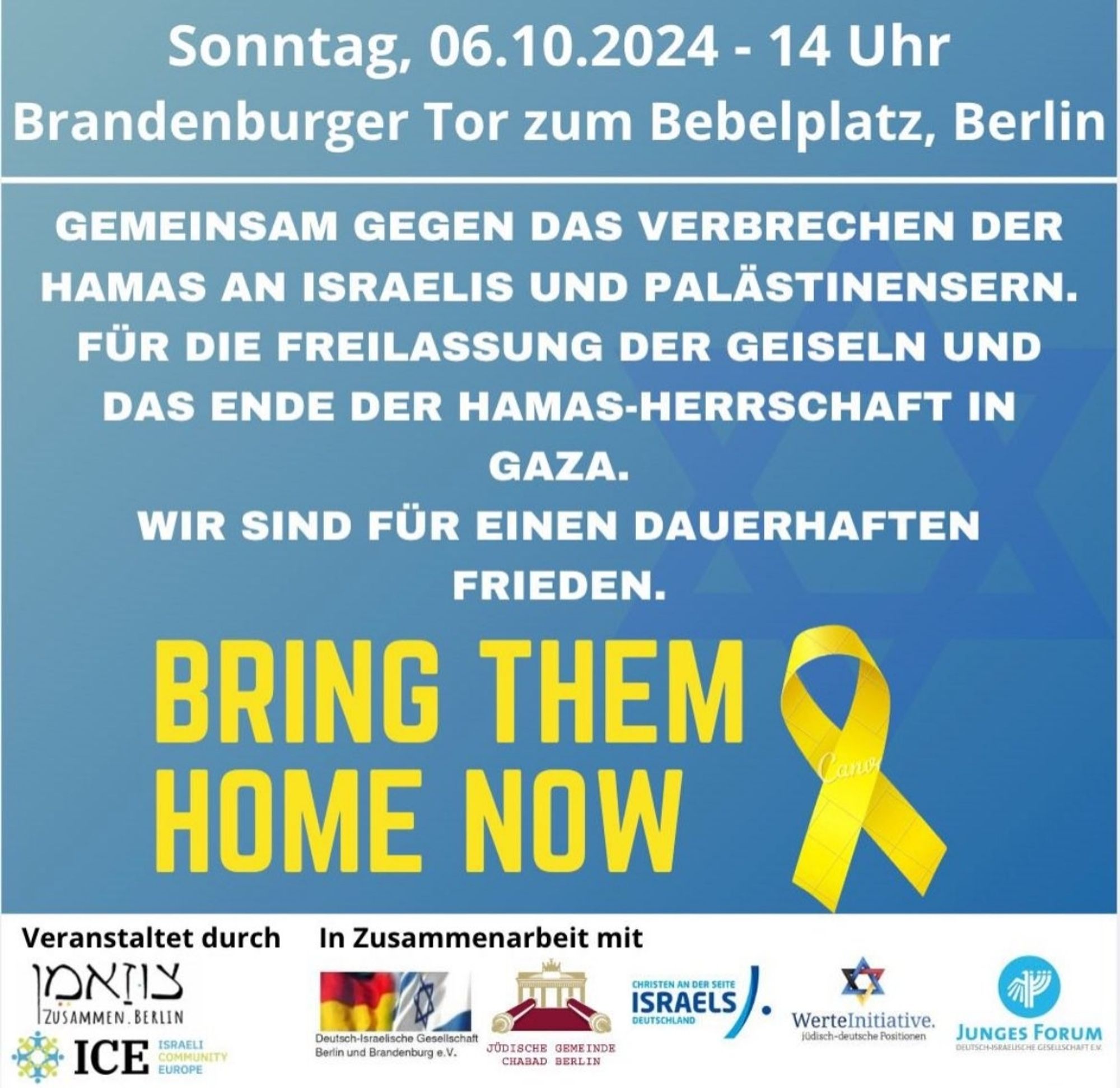 6.10. brandenburger tor berlin 14h gedenkveranstaltung #oct7massacre