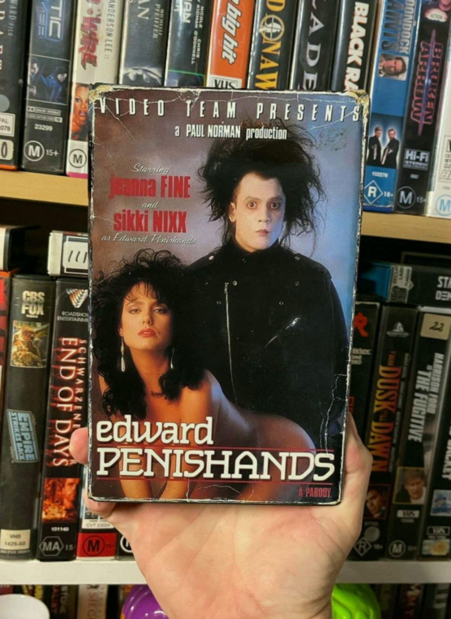 VHS cover of the porn movie "edward Penishands" based of course on the famous Tim Burton movie beetlejuice lol