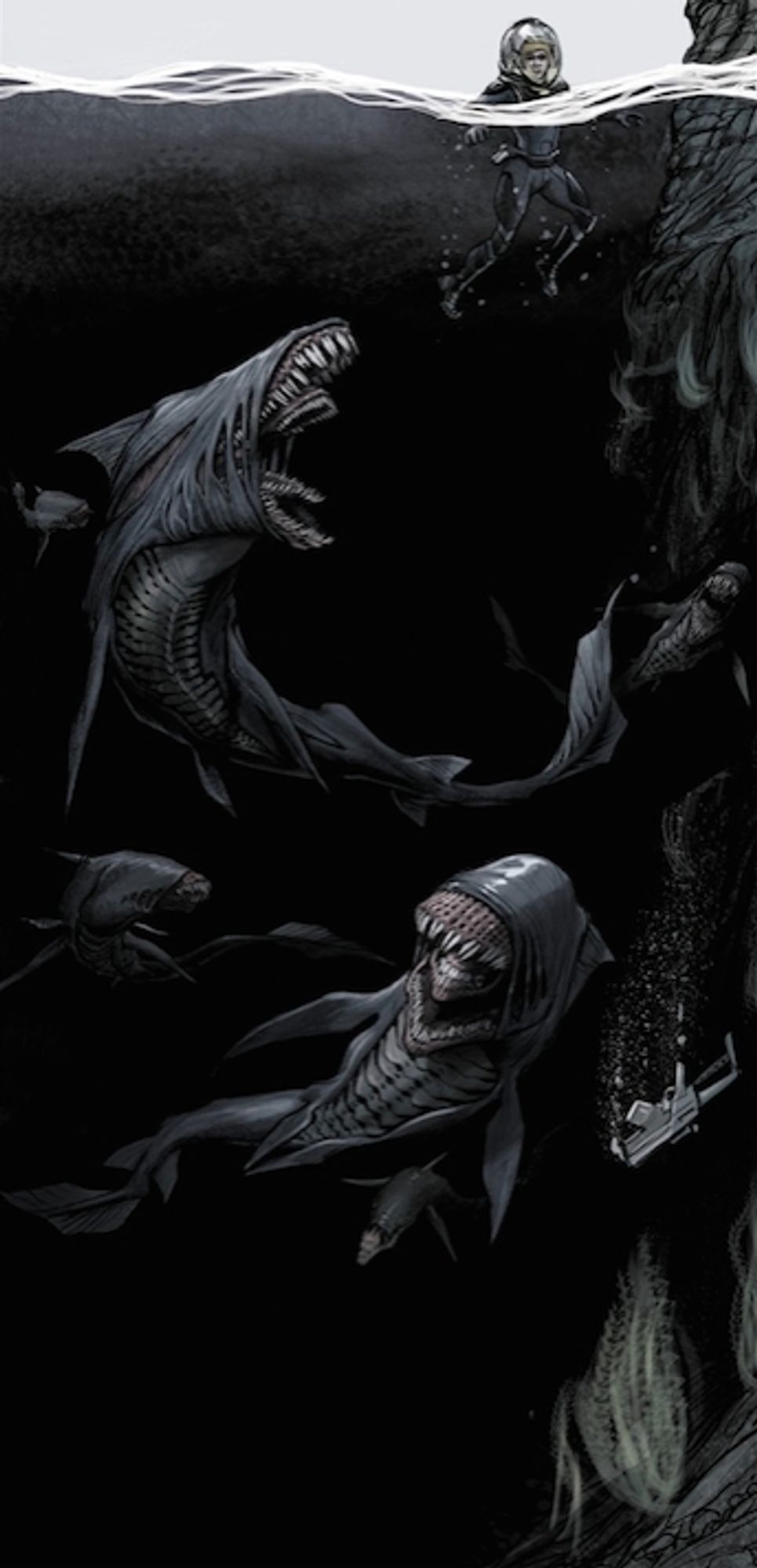 Xenomorph Shark, a concept which takes inspiration from the goblin shark, from the Alien comic series "Prometheus: Fire and Stone".