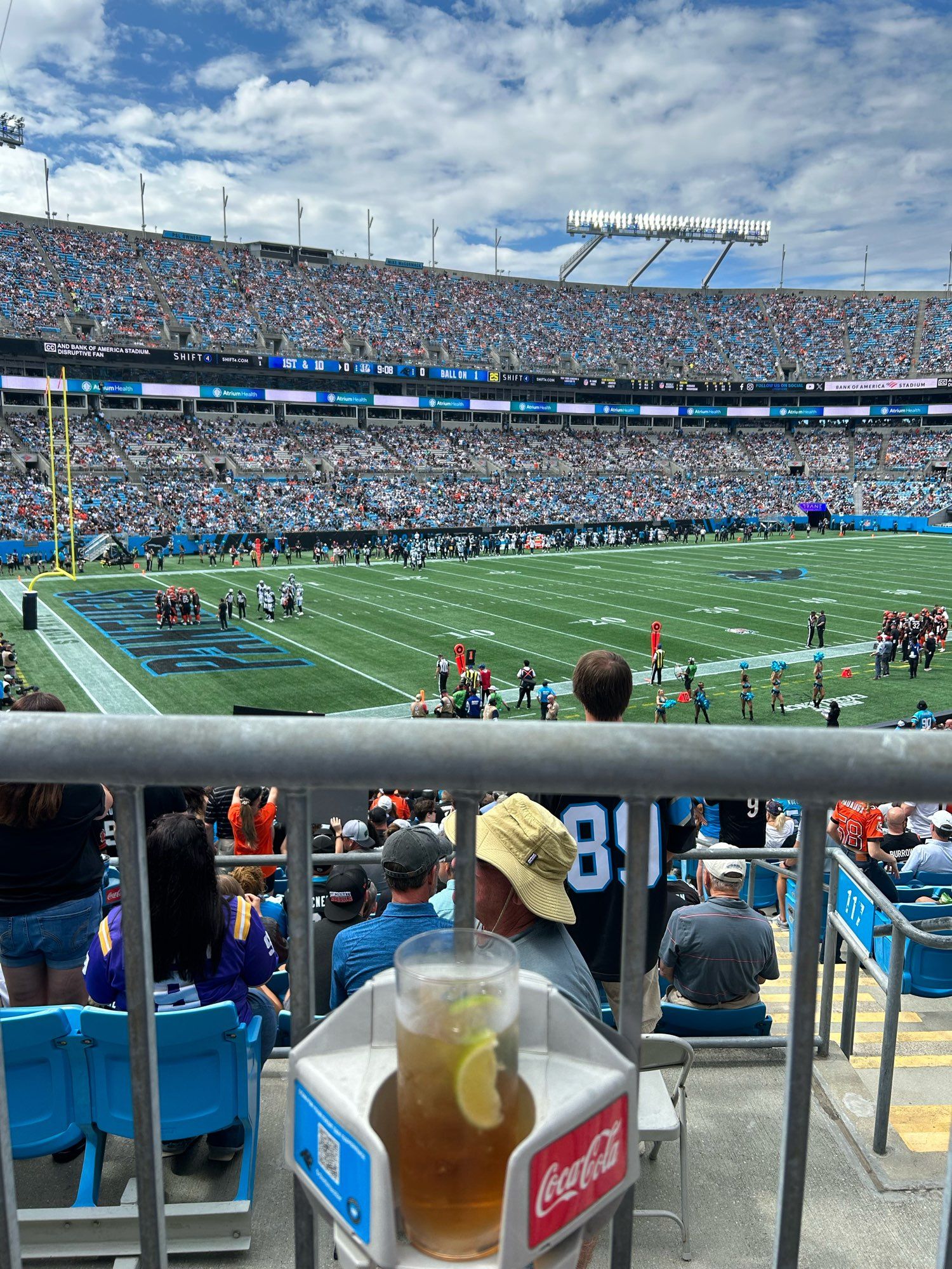 Good seats for Bengals-Panthers, very strong drink in the foreground