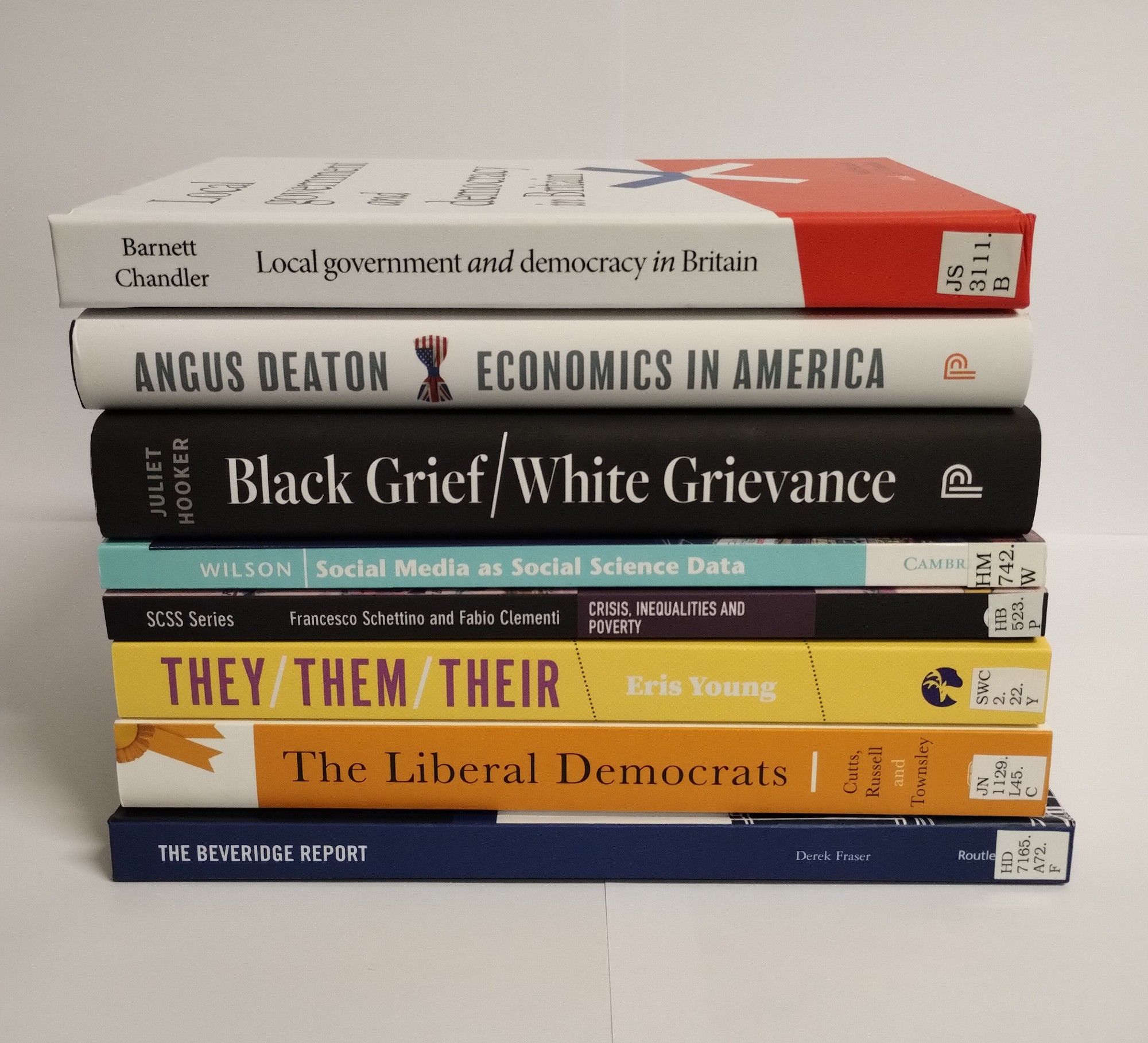 A stack of new books added to Nuffield College Library