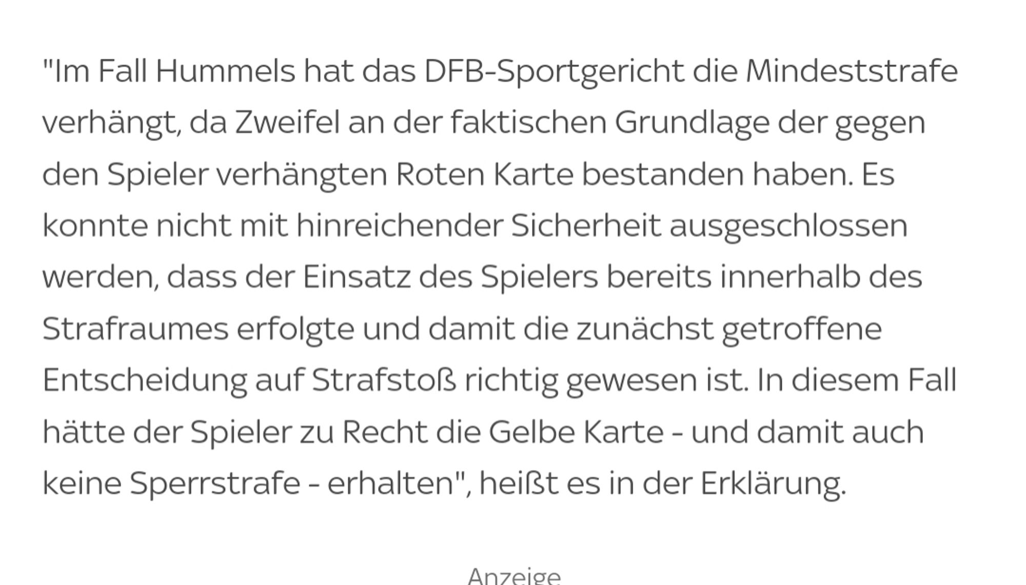 DFB Erklärung, warum Hummels nur 1 Spiel gesperrt wird:
Es gibt faktisch Zweifel, dass das Foul außerhalb war 🤡