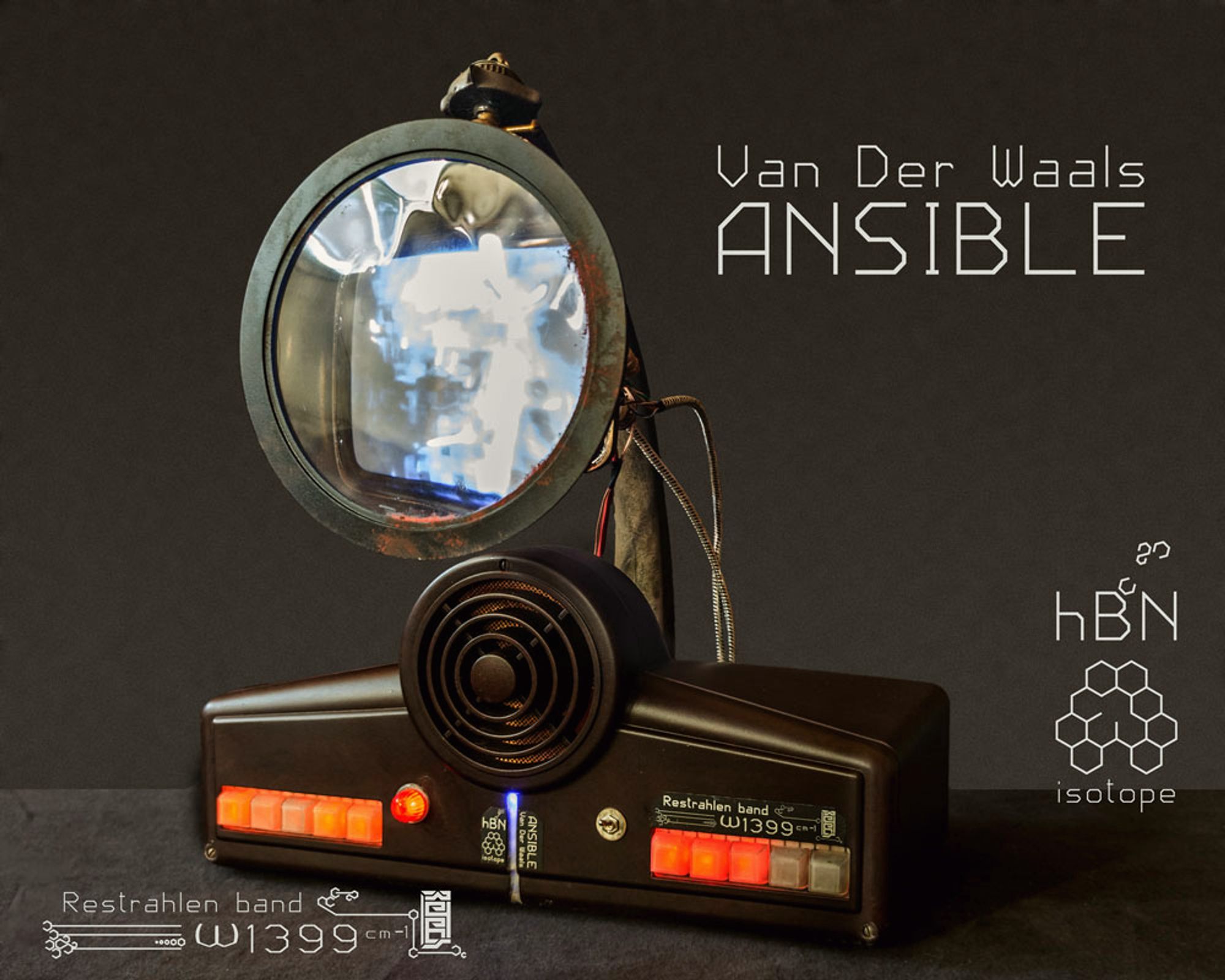 Van Der Waals Ansible - a functional video playing sculpture by ReTech (self). 95% reclaimed materials spanning 70+yrs.

#scifi #cyberpunk #art #retrofuturism #atompunk #functionalart #sculpture #fineart #retech #sciencefiction #tech #althistory