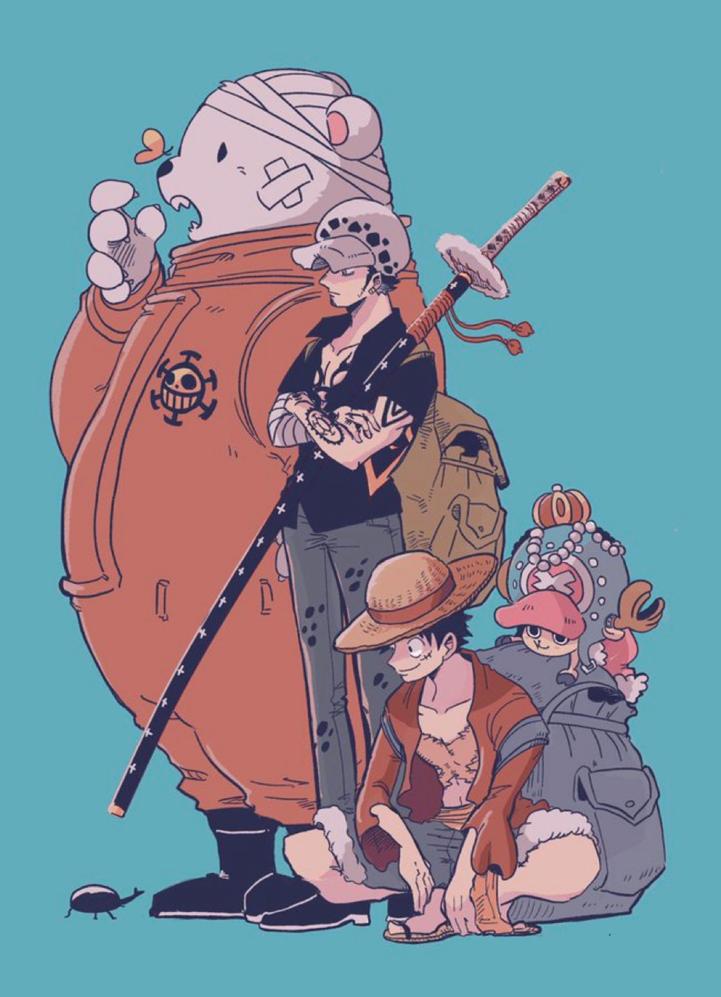 Bepo, Trafalgar, Luffy and Chopper