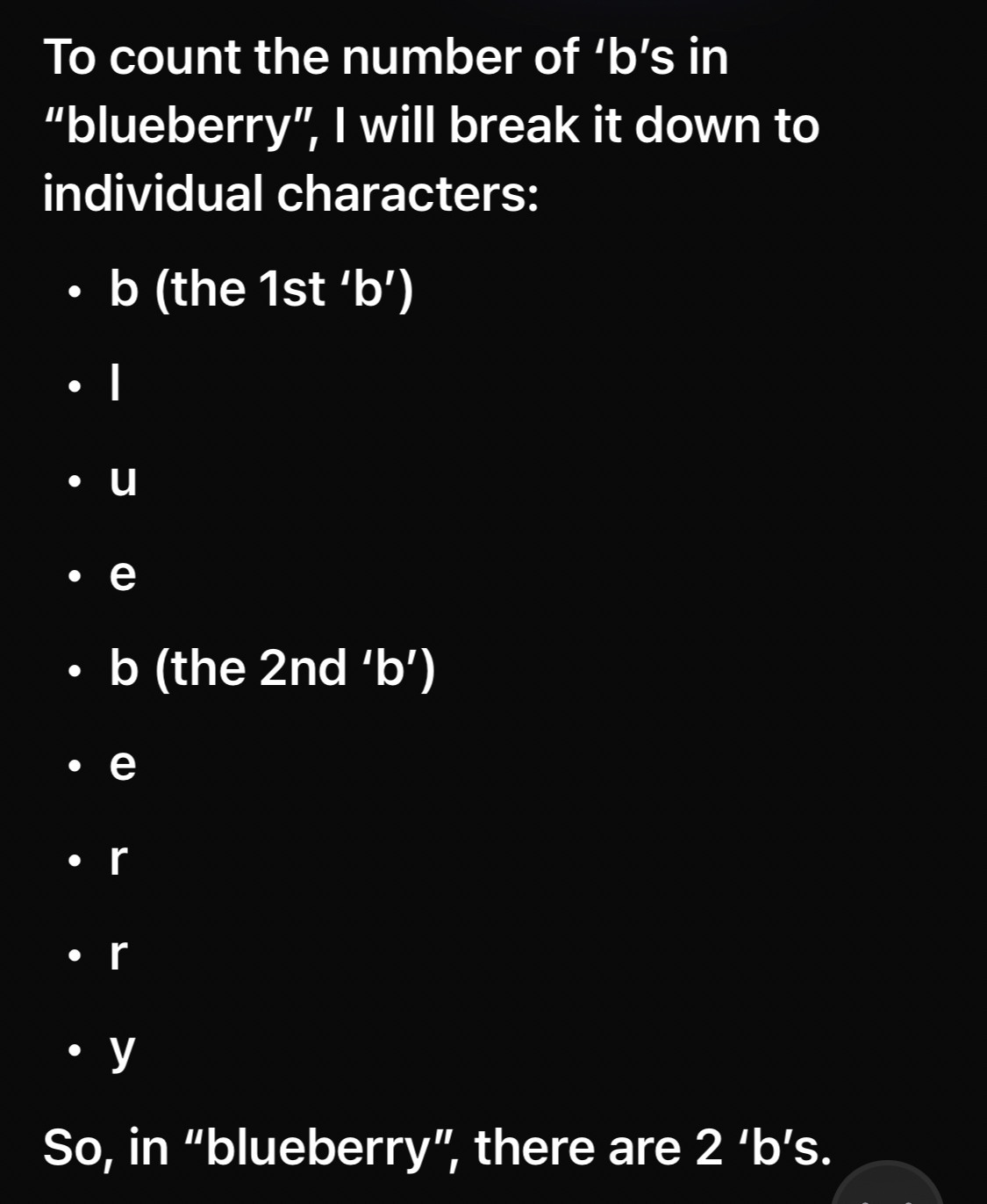 Grok’s answer to how many letters “b” there are in “blueberry”