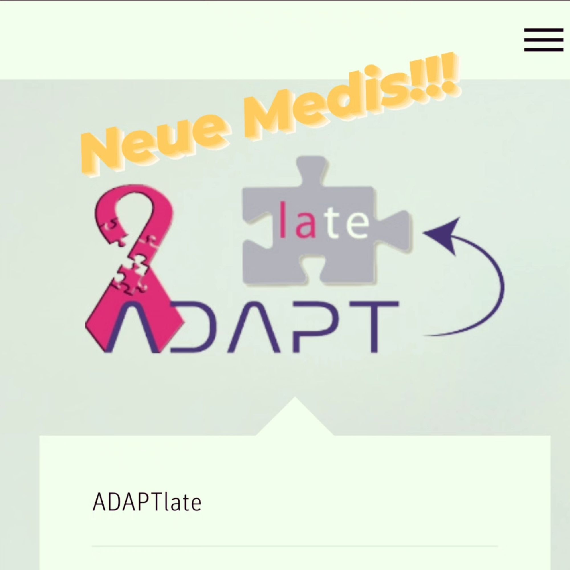 Man sieht das Logo der Medikamentenstudie, das aus dem Namen (adaptlate) und einer pinken schleife besteht.