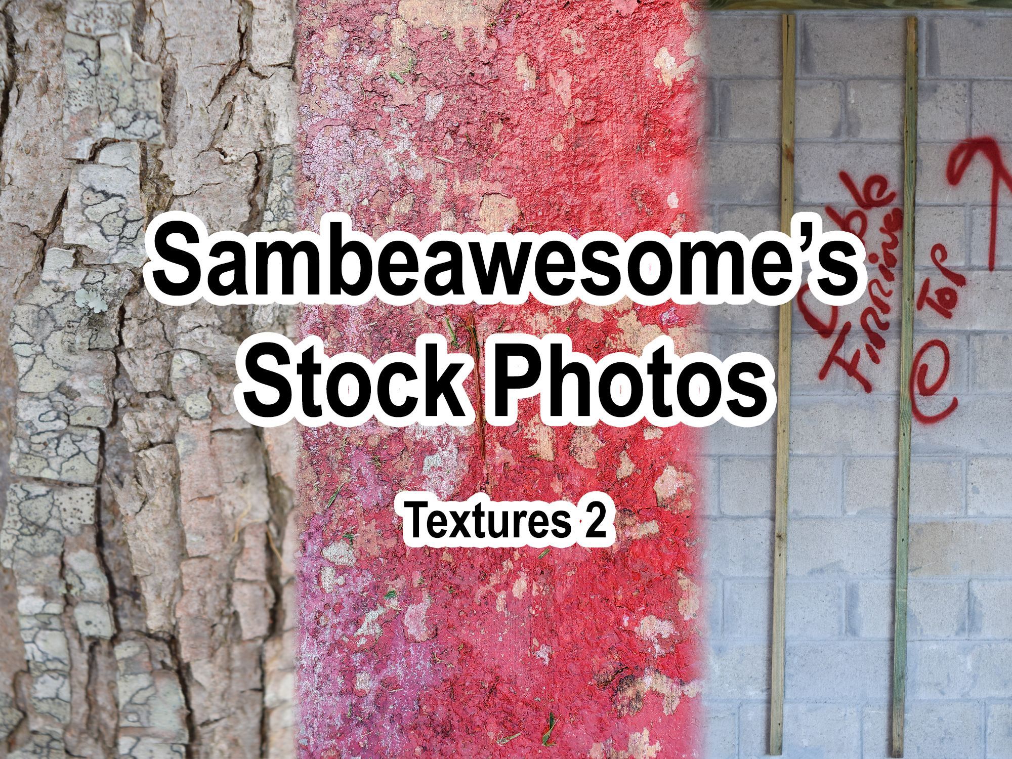 A set of close up photos of various textures with text overlaying them reading: Sambeawesome's Stock Photos, Textures #2