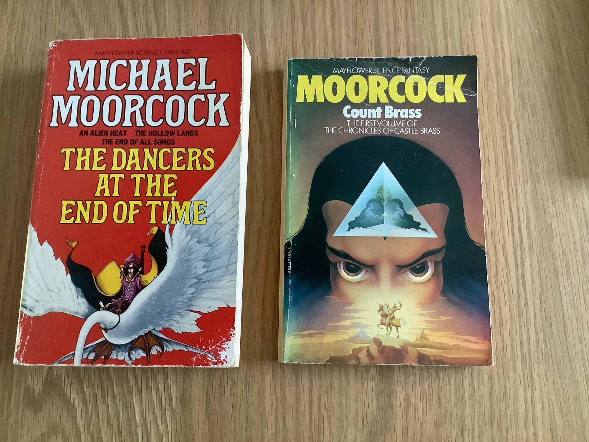 A couple of Michael Moorcock novels, one of which has Bob Haberfield cover art.