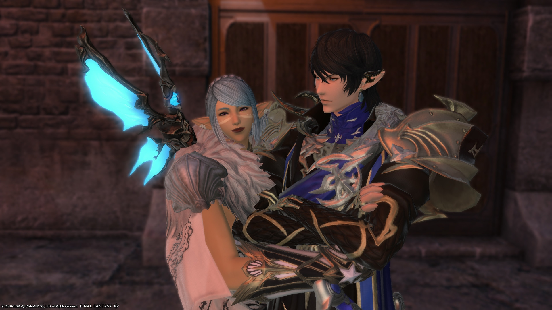 Kell's Warrior of Light embracing Aymeric