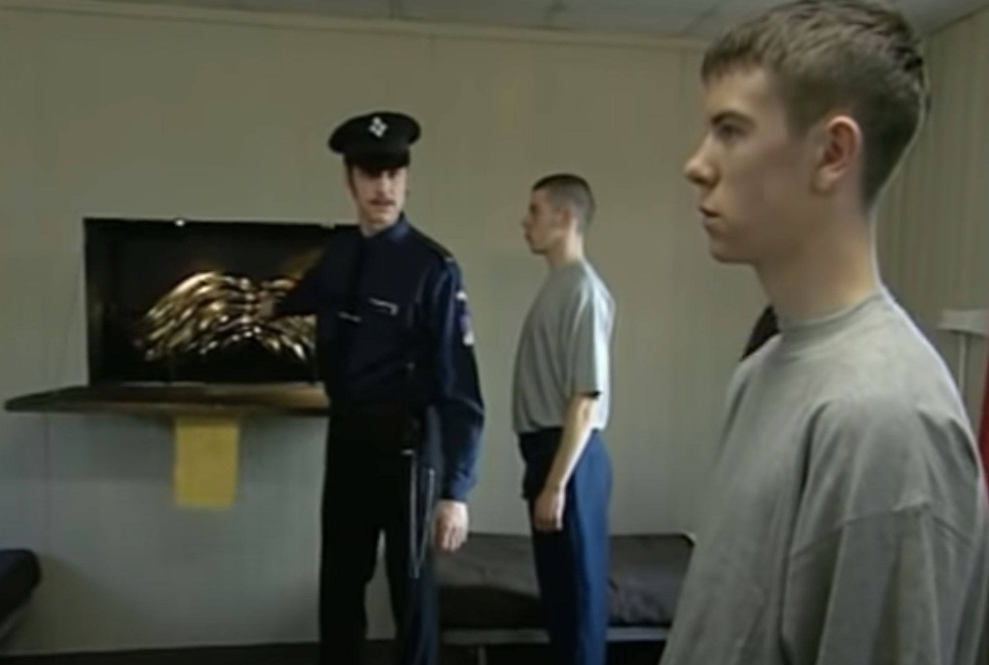 a clip from Brass Eye, where young offenders are punished for failing to polish a hidden giant brass mustache