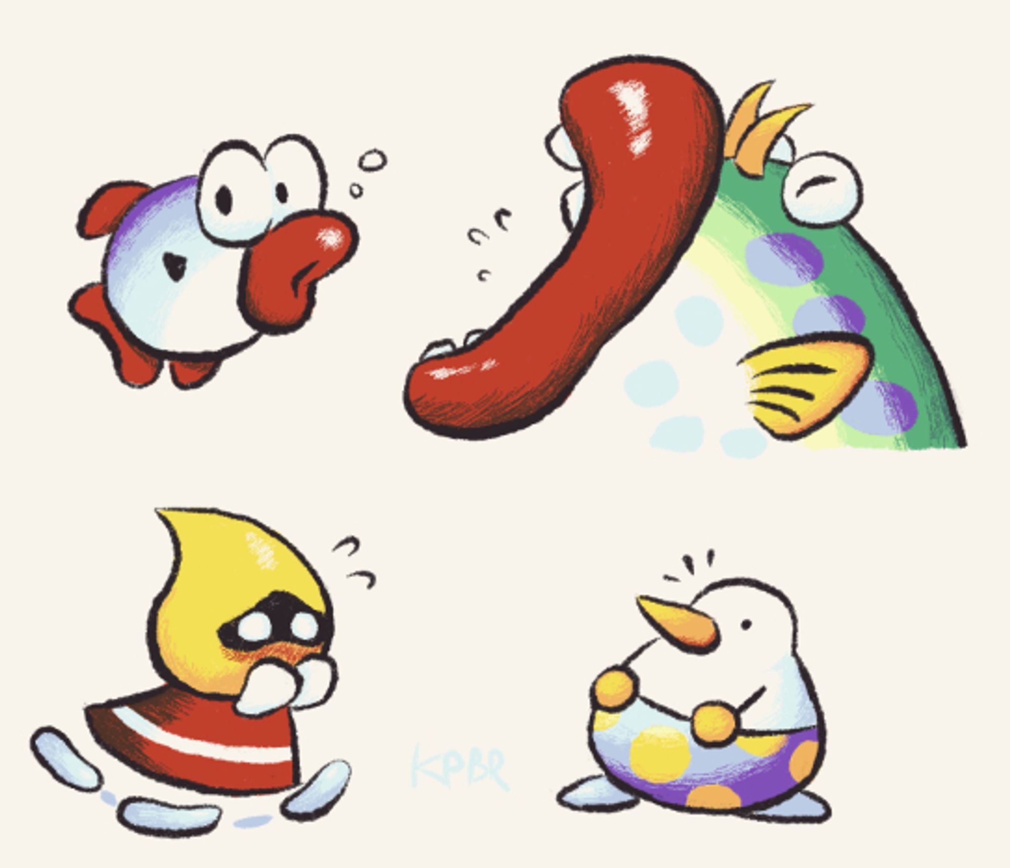 Drawings of various Yoshi's Island enemies. These enemies share the same palette in-game, which is reflected in this image