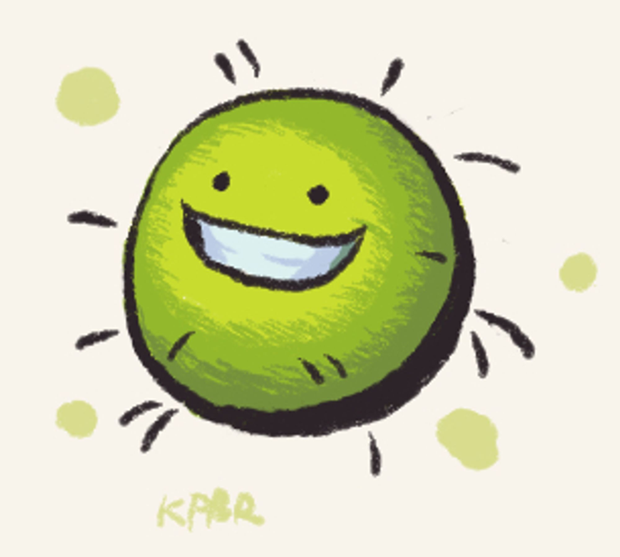 Doodle of a Needlenose from Yoshi's Island. A simple round green orb covered in barbs like a cactus, bearing a simple face with an almost cheeky grin. Despite its name, it is noseless.