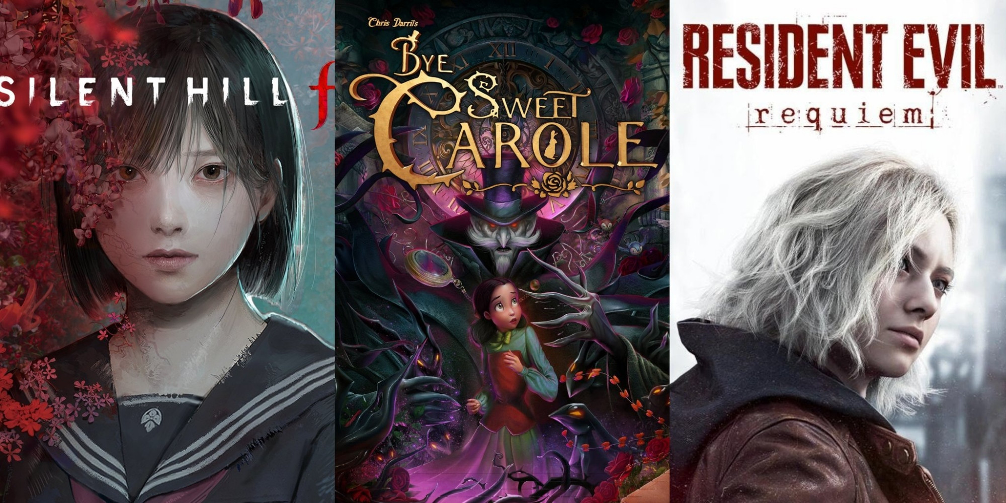 Silent Hill f, Bye Sweet Carole and Resident Evil 9 (Requiem) game covers