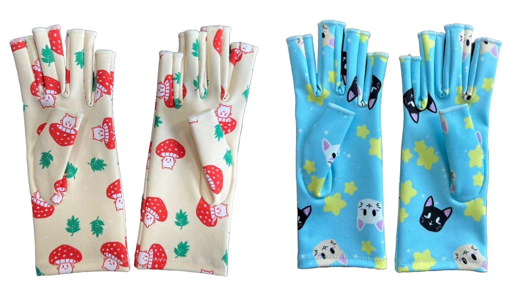 Mushroom and Cat Compression Gloves