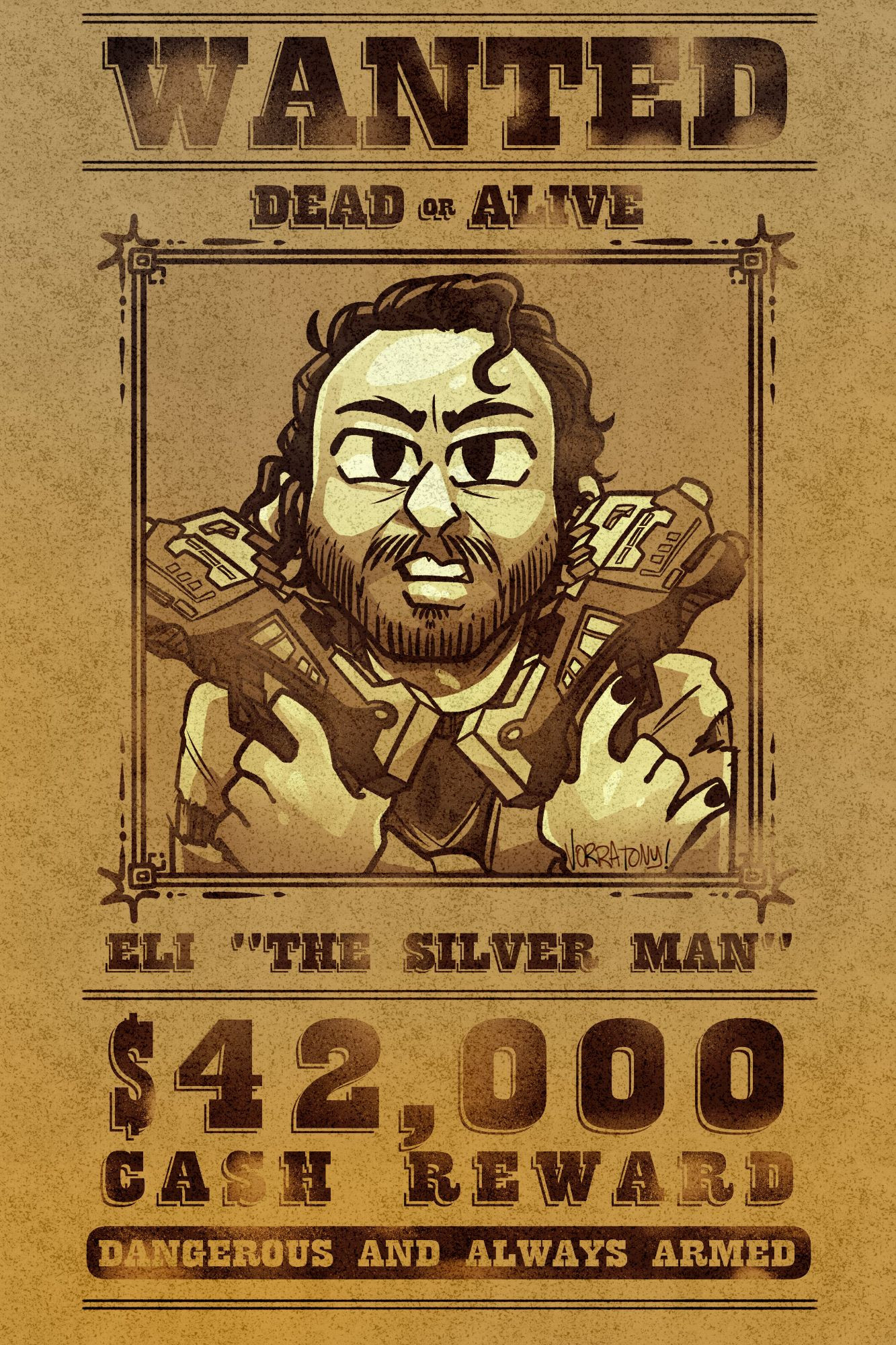 old timey "wanted" poster depicting Eli Silverman