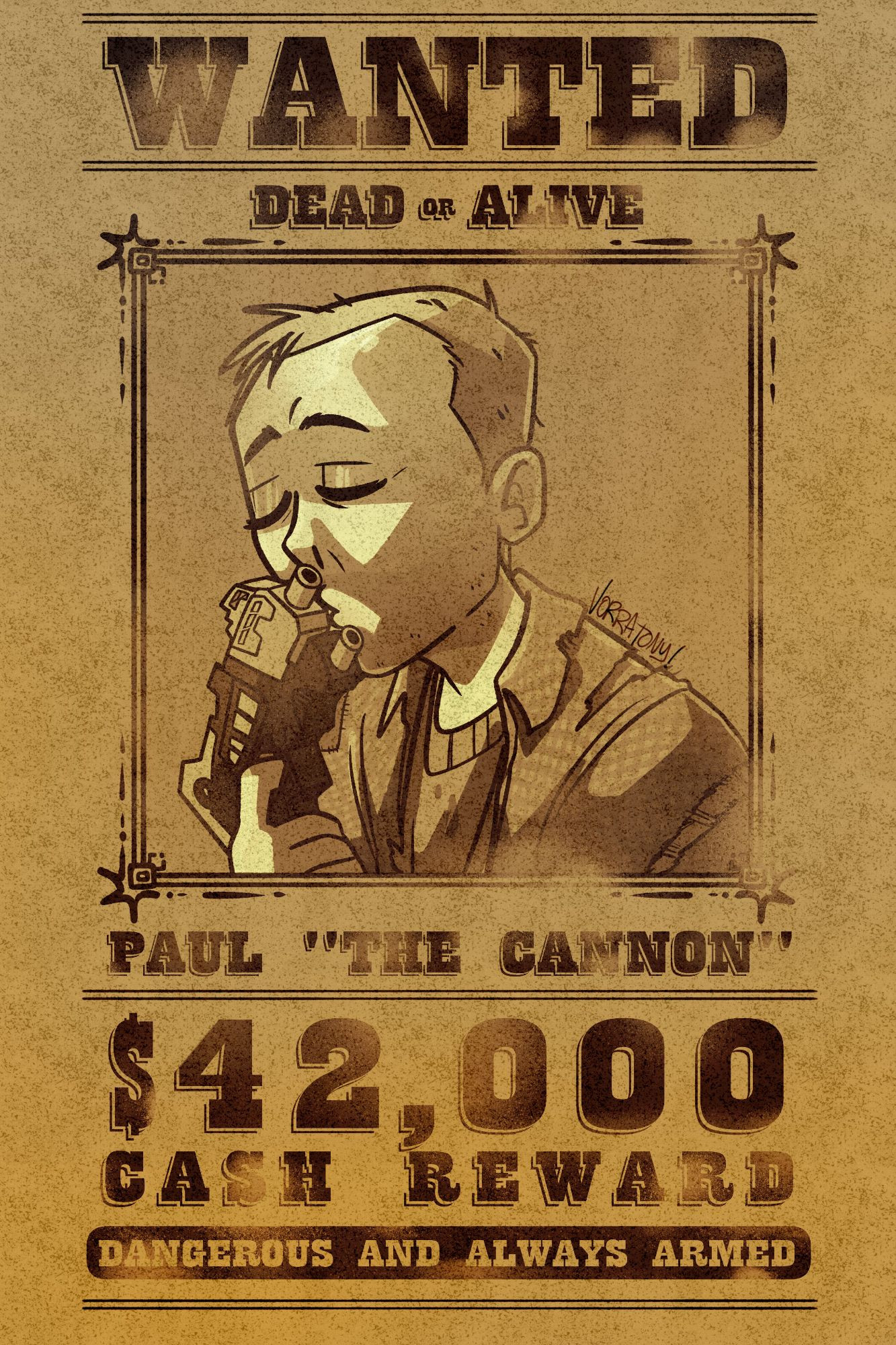 old timey "wanted" poster depicting Paul Gannon 