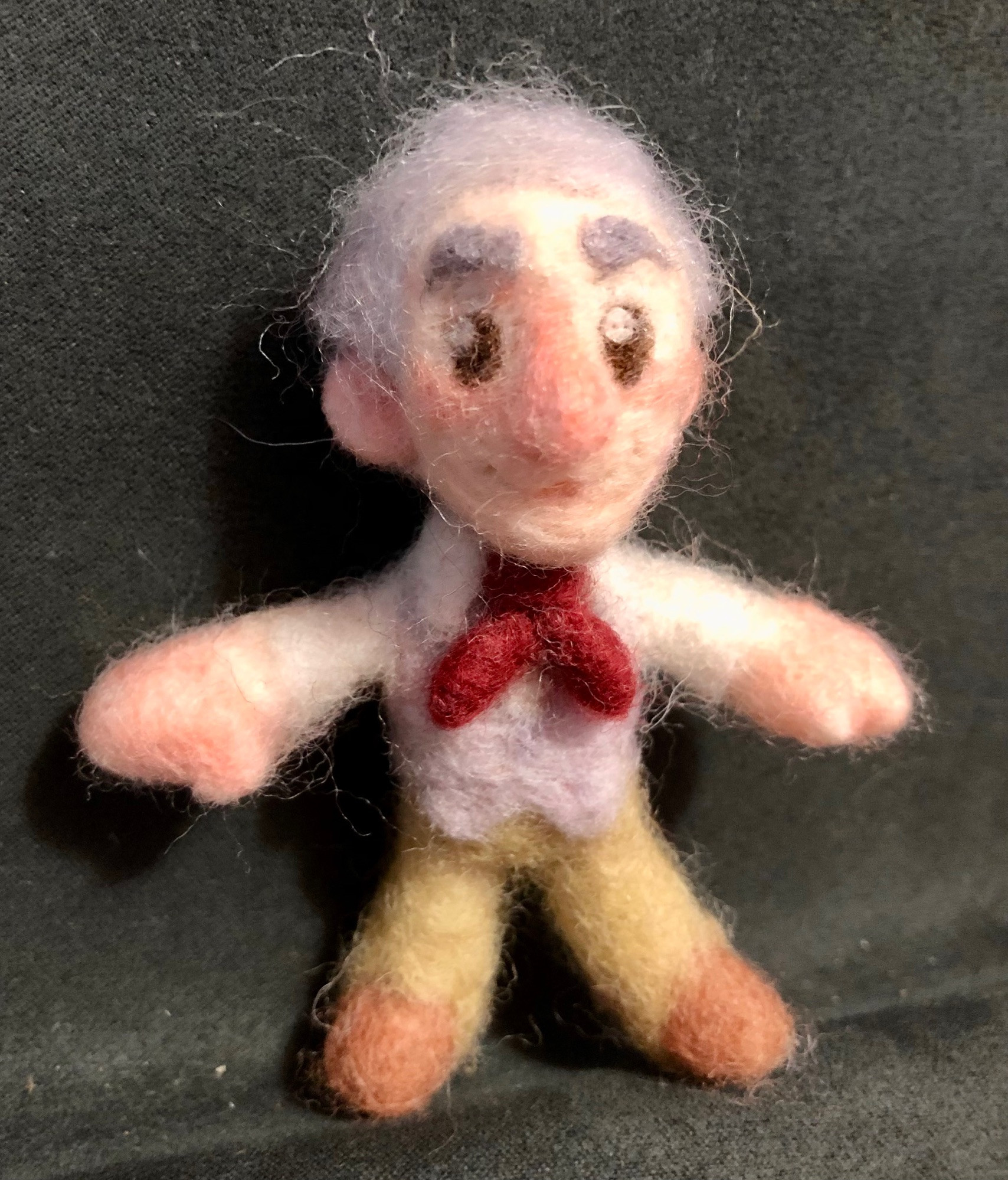 a picture of a small needle felted chibi peter vincent from fright night 1985.