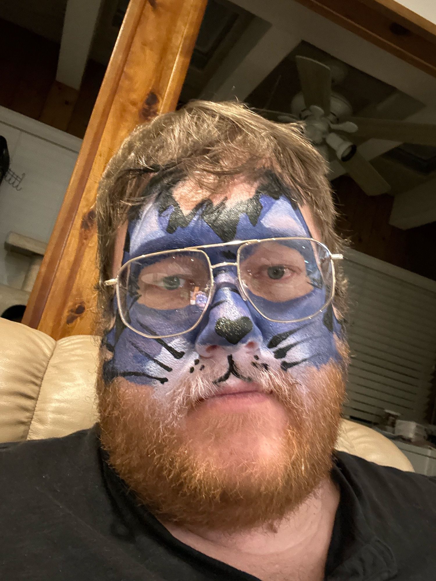 A picture of the poster with blue tiger facepaint