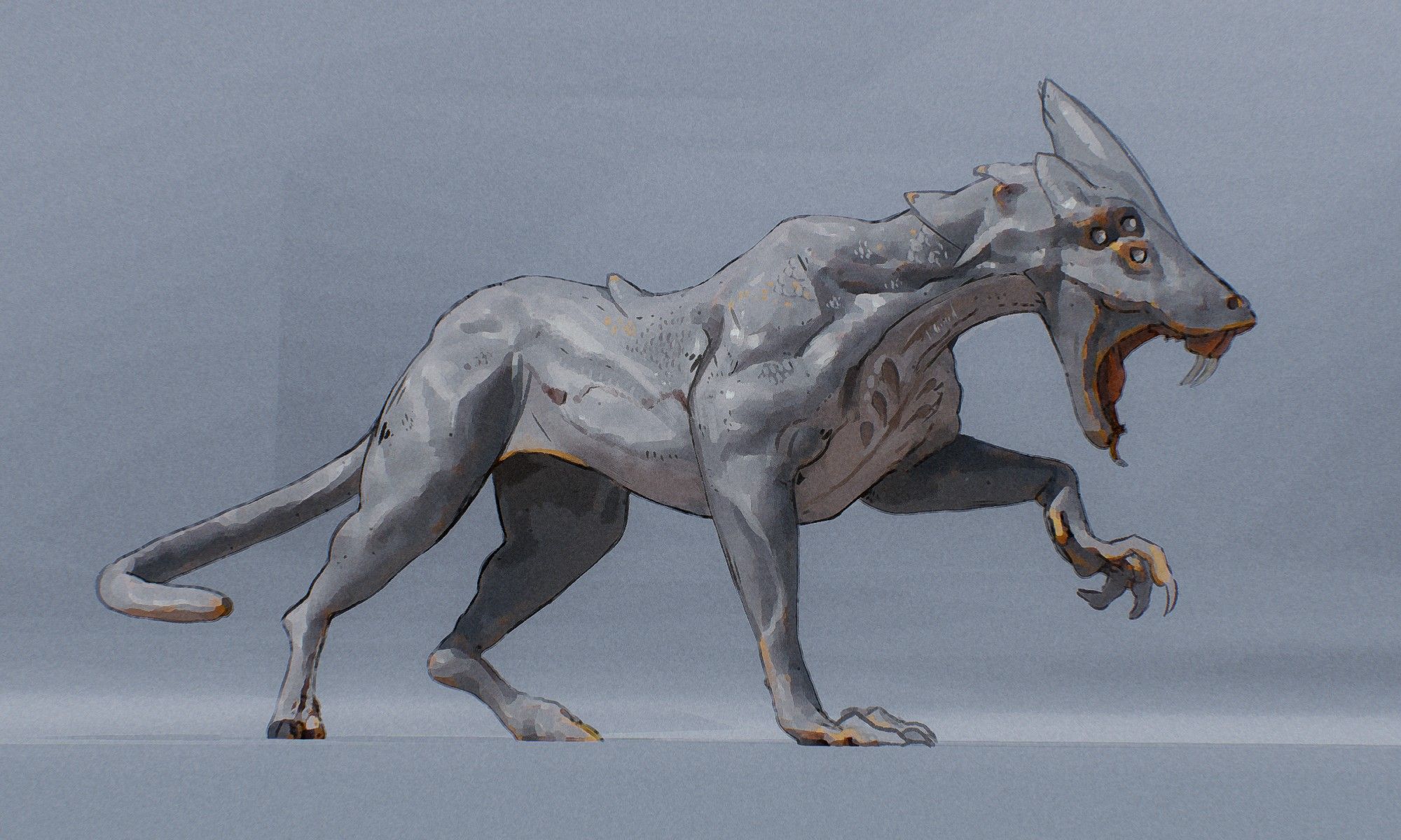 A chimera-like monster looking like a cross between a snake and some sort of carnivorous quadruped.