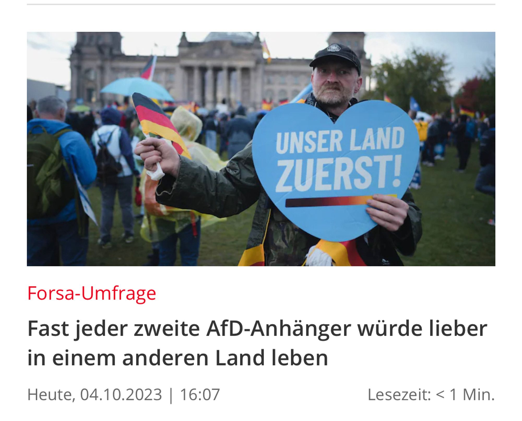 Schlagzeile: „Jeder zweite AfD-Anhänger würde lieber in einem anderen Land leben“