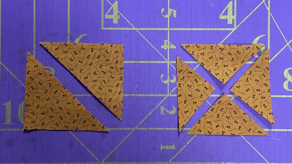 Squares cut into pieces on the diagonal 