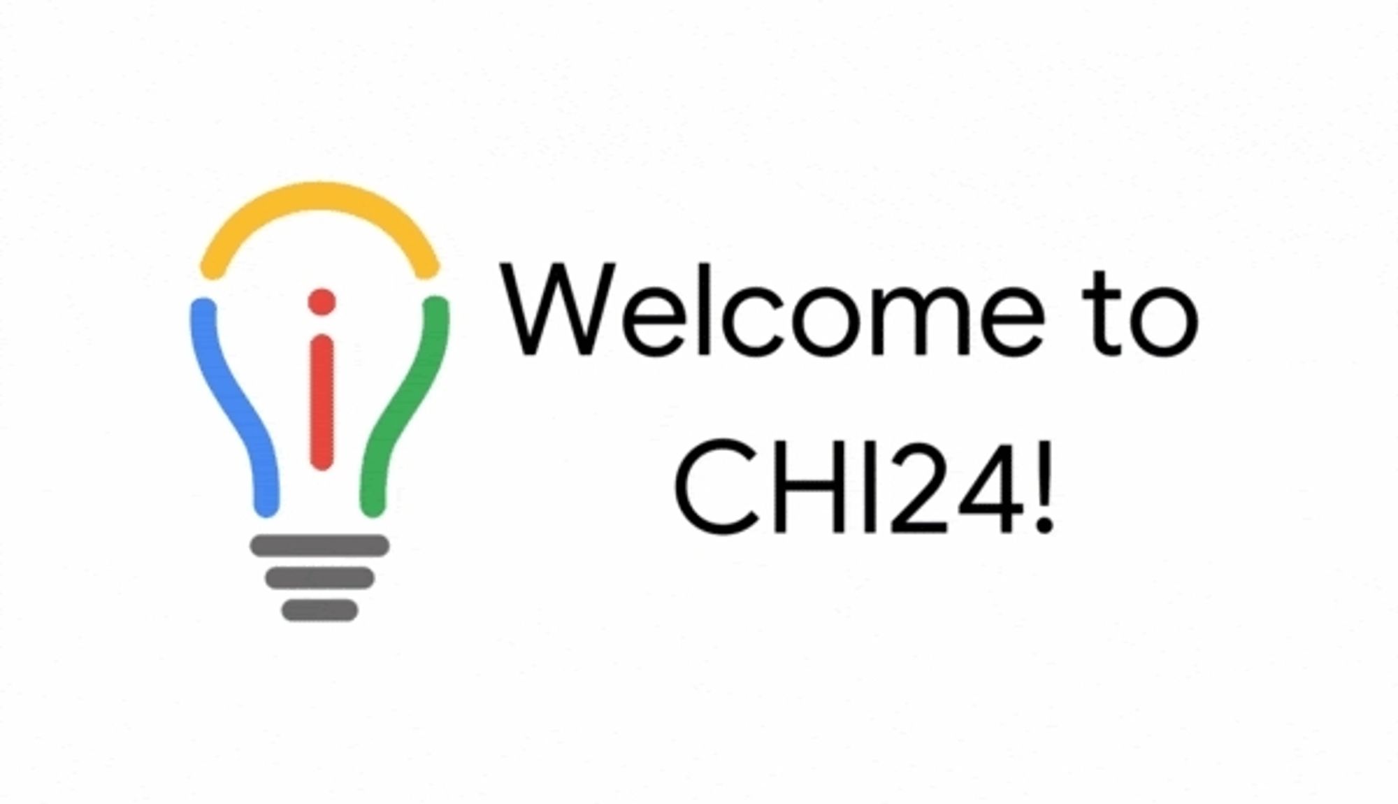 The Google Innovator logo is a letter I inside of a lightbulb. It is next to the words Welcome to CHI24!