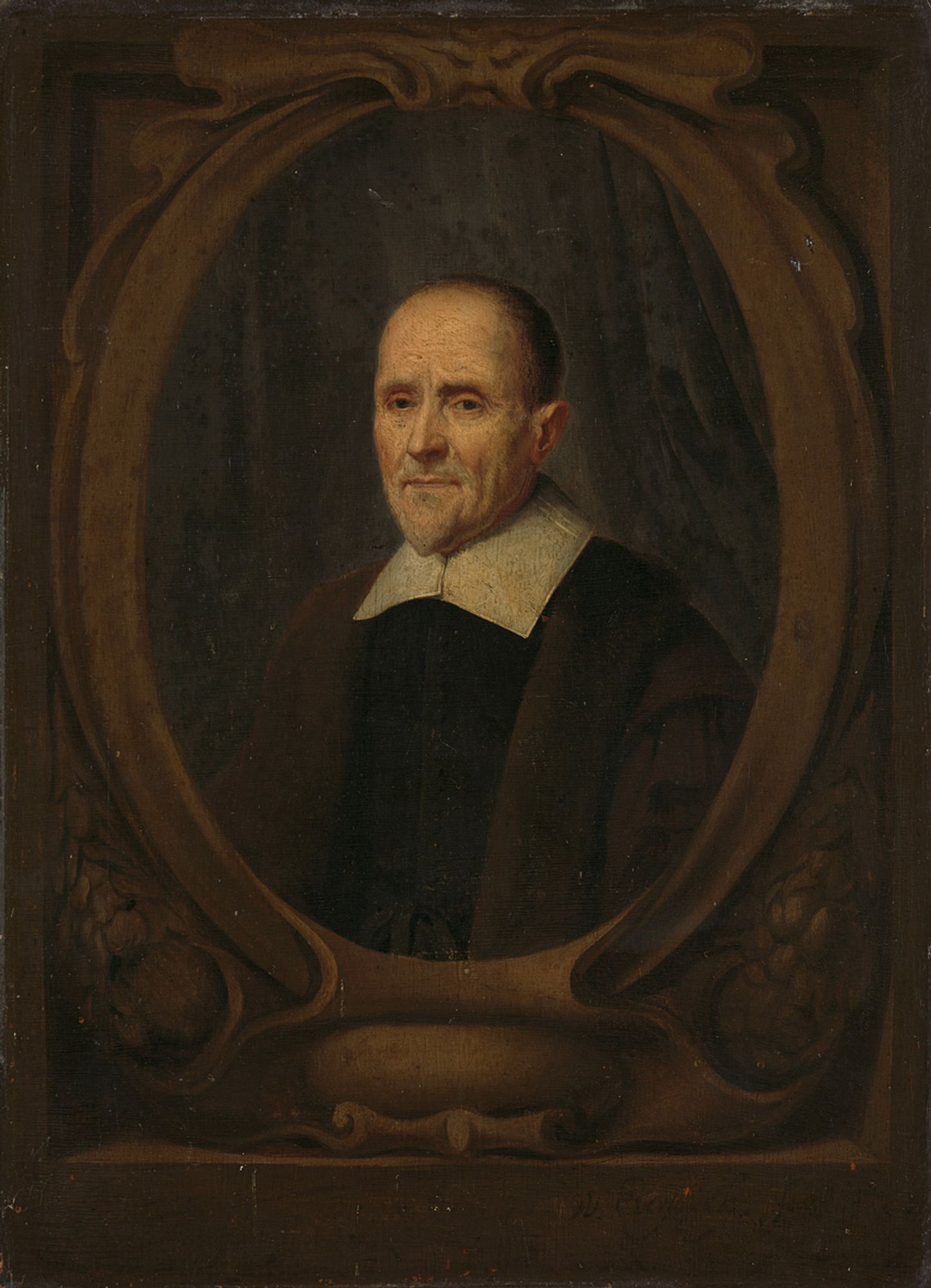 Portret van Cornelis Fransz Eversdijck, wiskundige en rekenmeester van Zeeland en achterneef van de schilder. Buste naar links in een ovaal.