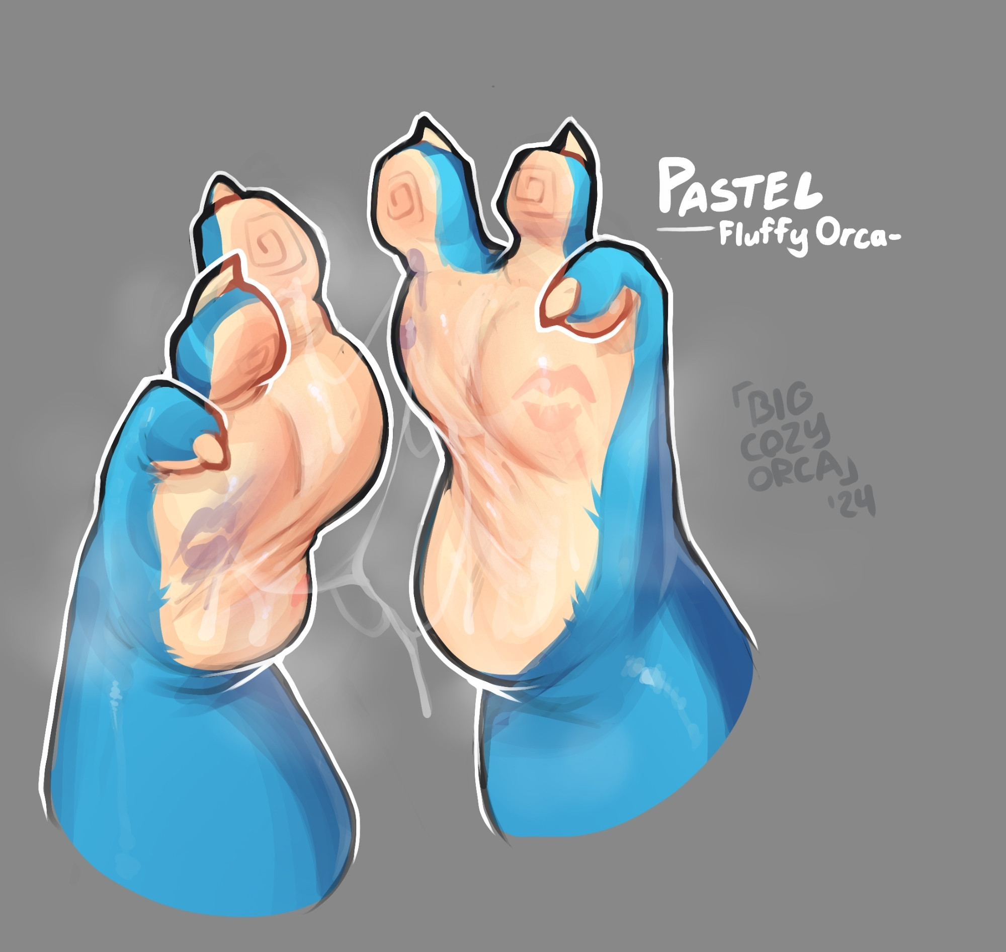 Pastel's feet covered in kiss marks and saliva