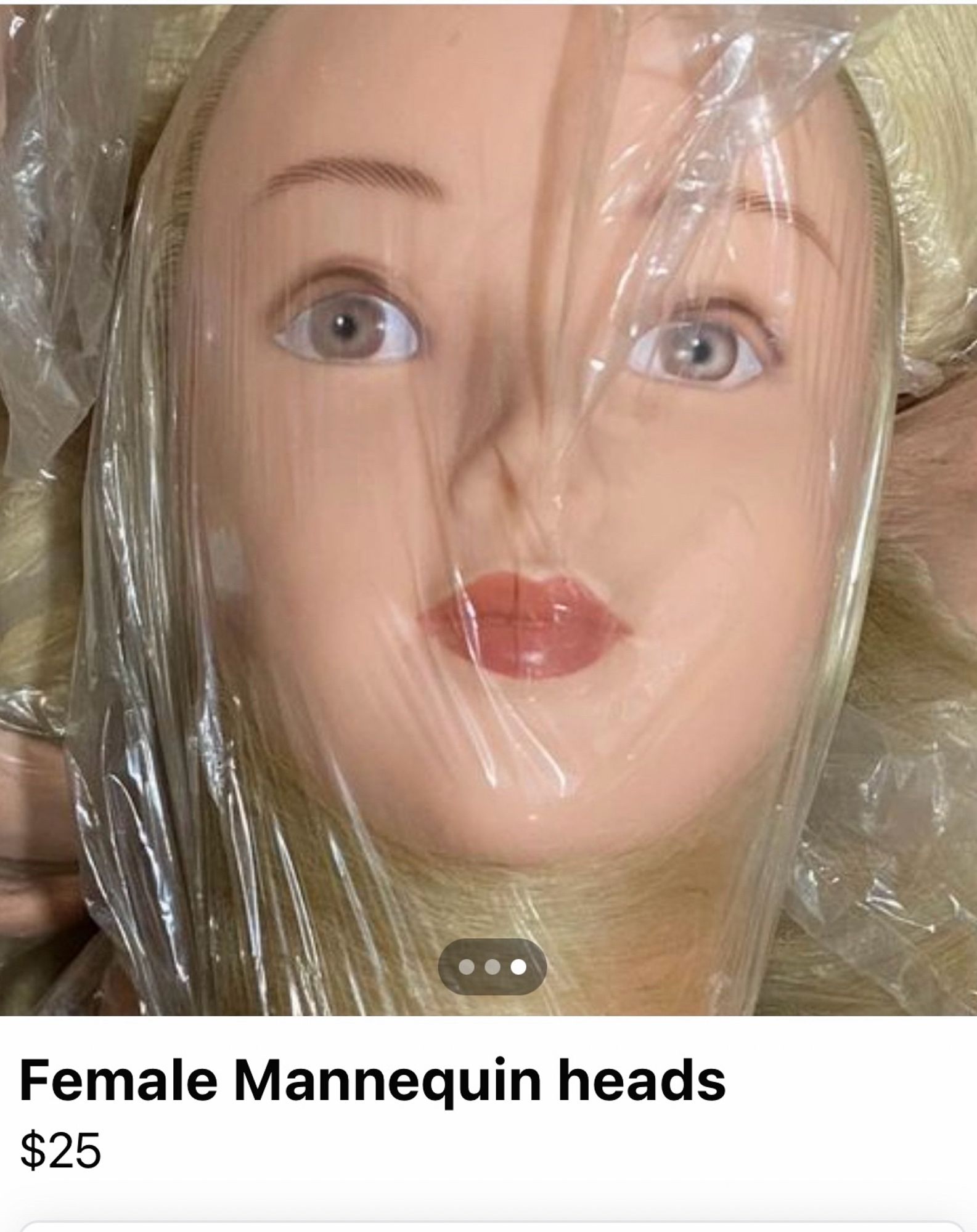 Female hairdressing mannequin in a plastic bag