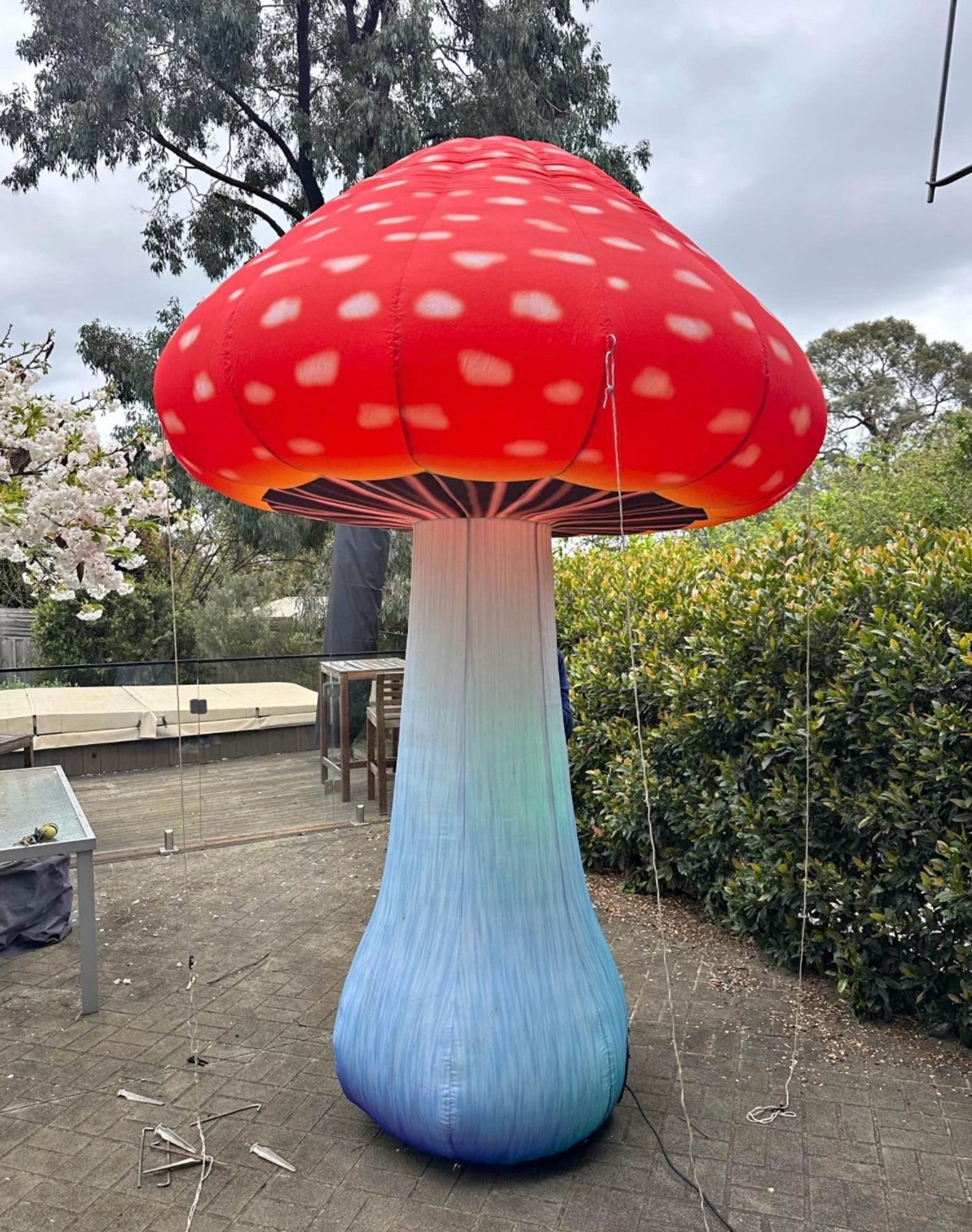 An inflatable toadstool about 2m high