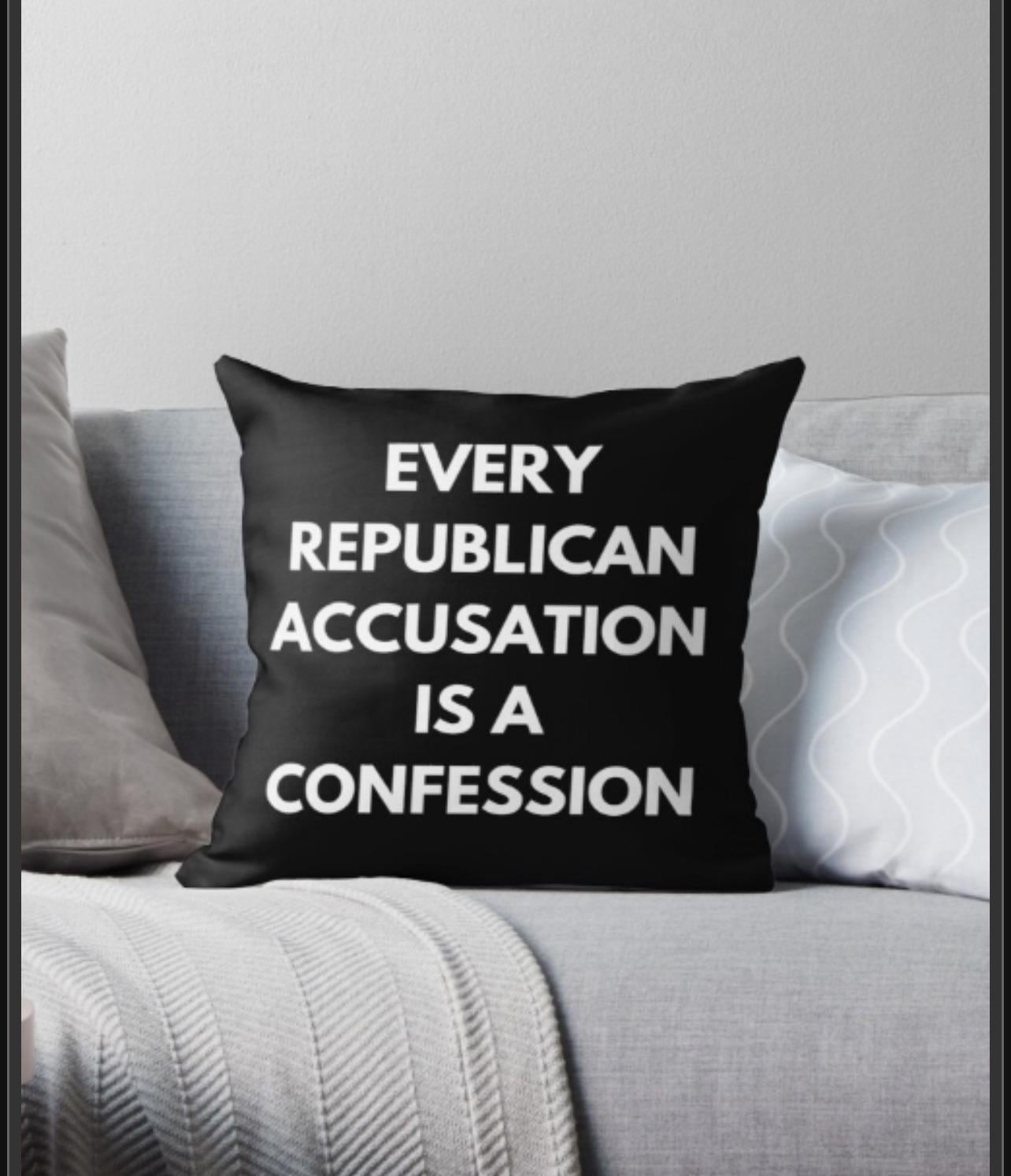 Throw pillow; every republican accusation is a confession